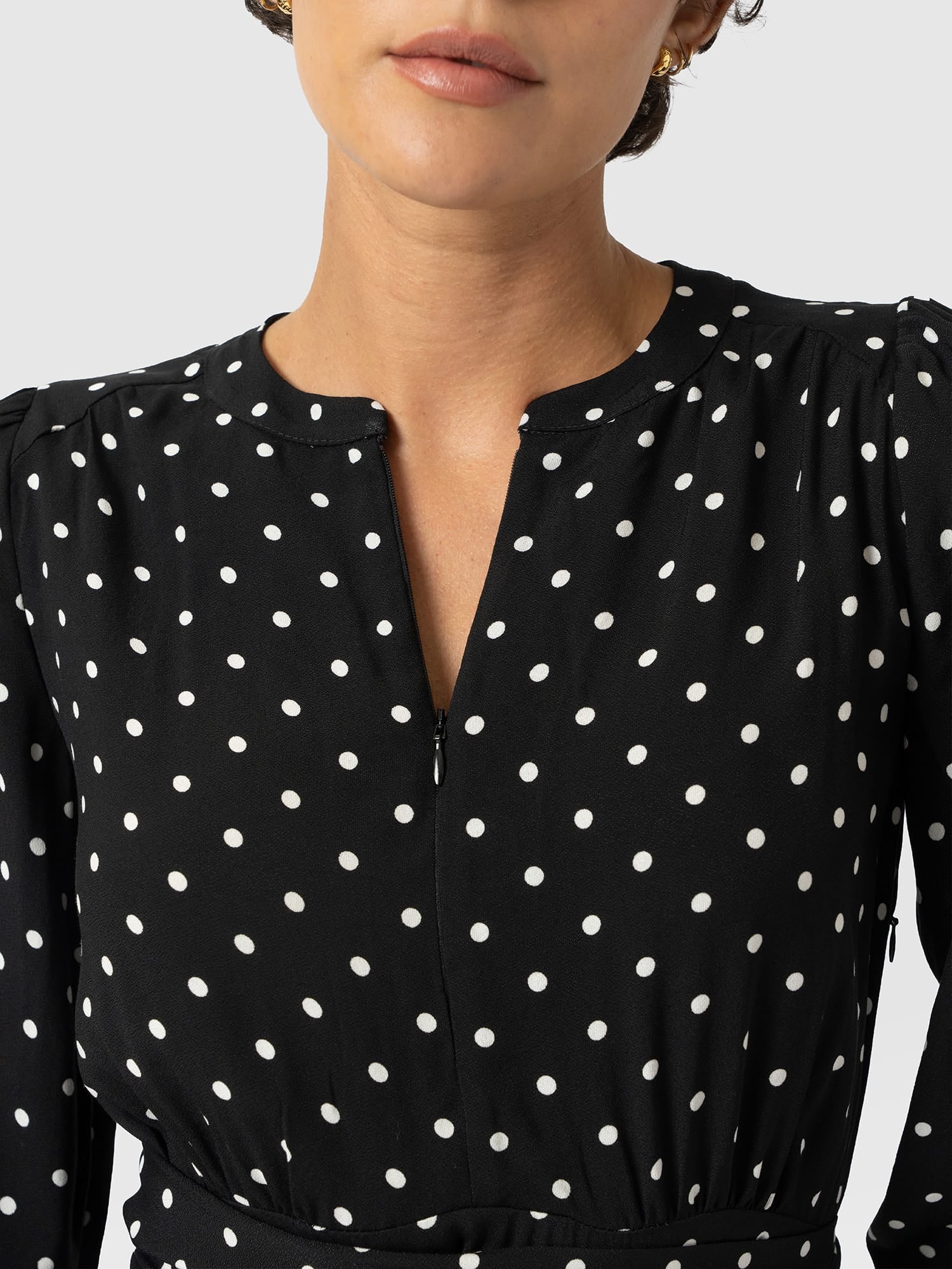 Adaline Zip Up Dress - Black Polka Dot - Women's Dresses | Saint and Sofia® EU