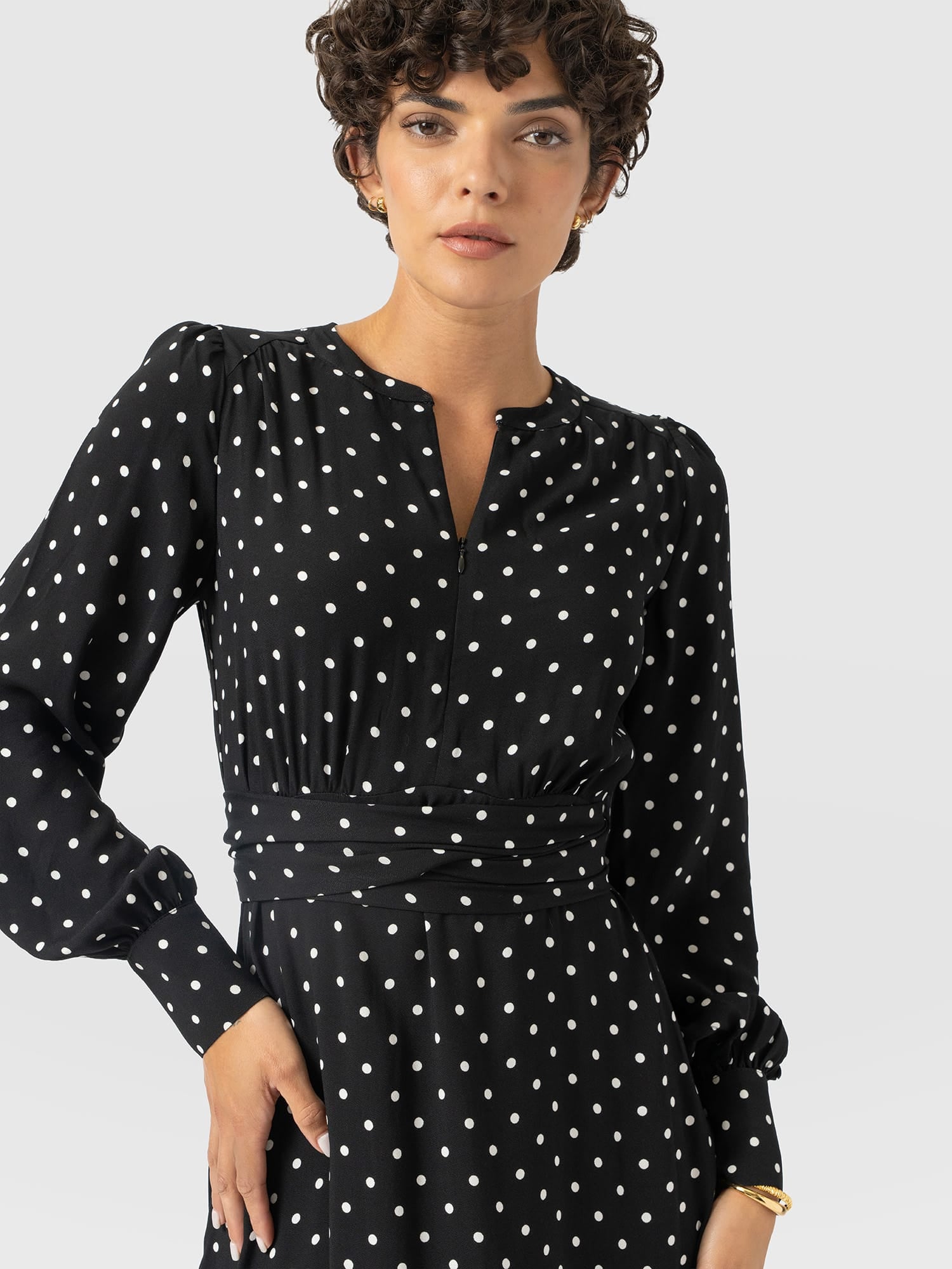 Adaline Zip Up Dress - Black Polka Dot - Women's Dresses | Saint and Sofia® EU