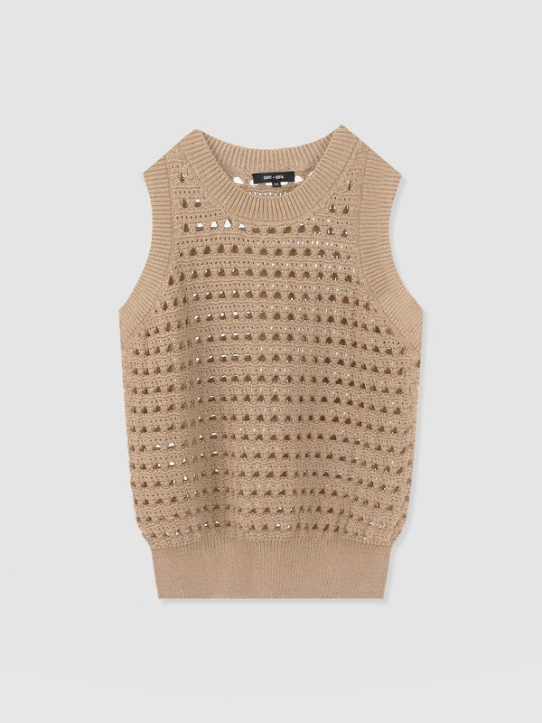 Adler Sleeveless Knit Camel - Women's Vests | Saint + Sofia® EU