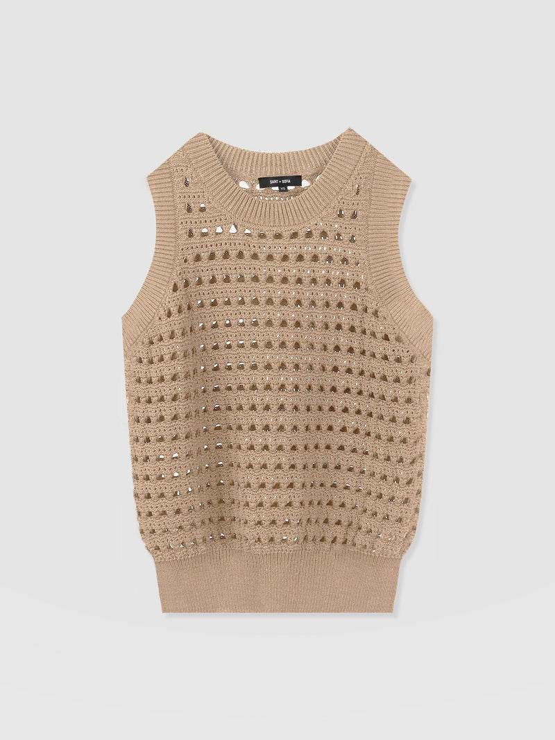 Adler Sleeveless Knit Camel - Women's Vests | Saint + Sofia® EU