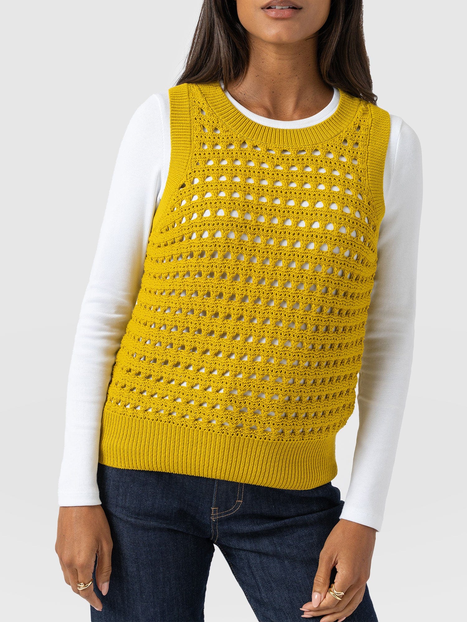 Adler Sleeveless Knit Mustard - Women's Vests | Saint + Sofia® EU