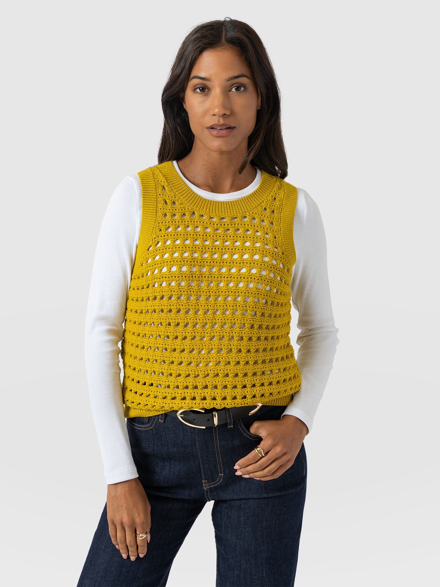 Adler Sleeveless Knit Mustard - Women's Vests | Saint + Sofia® EU