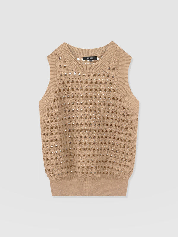 Adler Sleeveless Knit Tan - Women's Vests | Saint + Sofia® EU