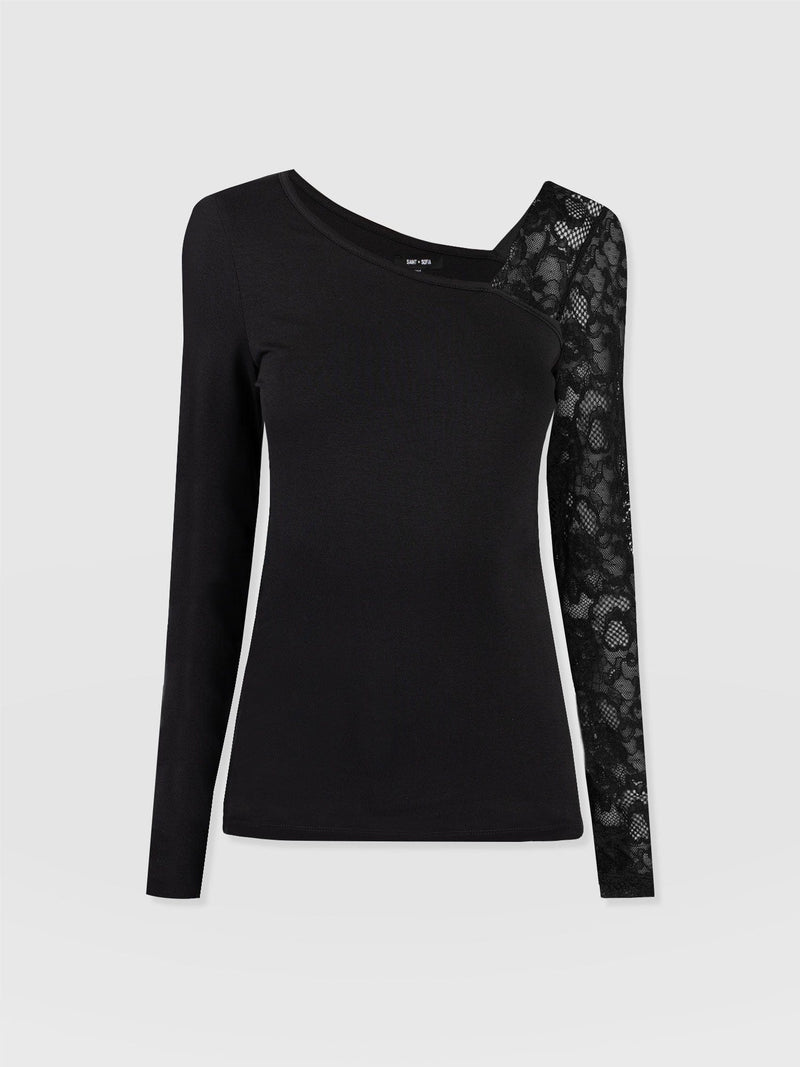 Aimee Cut Out Long Sleeve Tee Black Lace - Women's T-Shirts | Saint + Sofia® EU