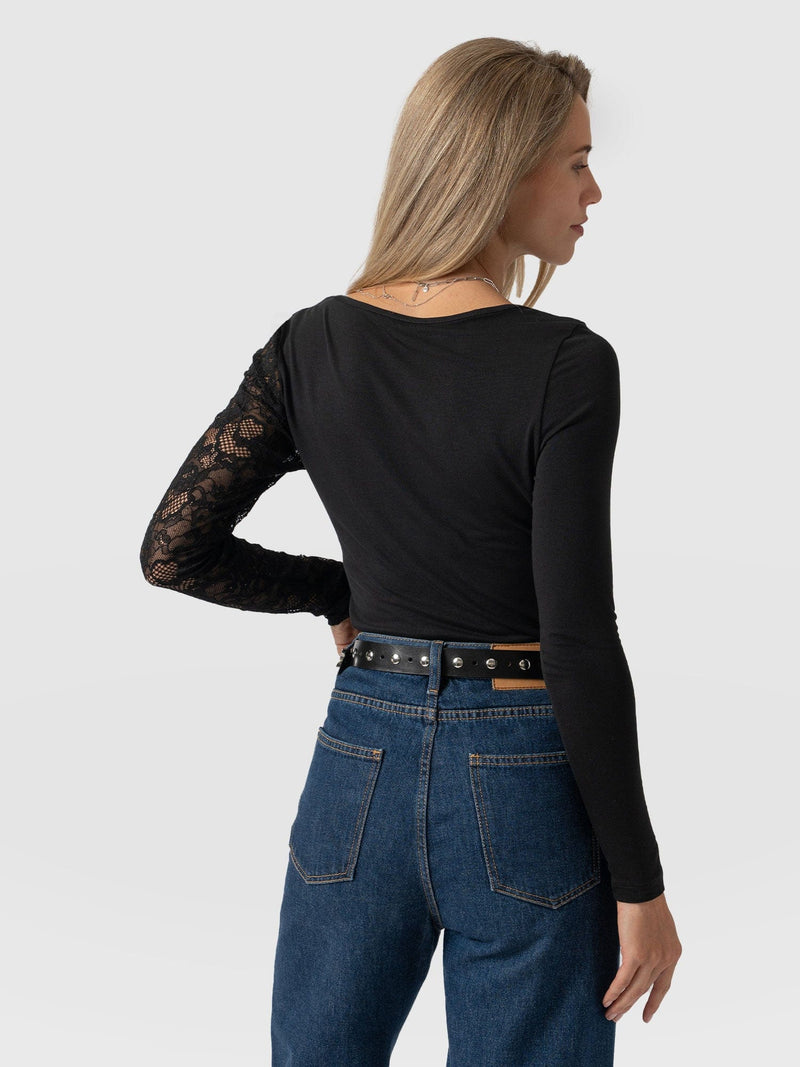 Aimee Cut Out Long Sleeve Tee Black Lace - Women's T-Shirts | Saint + Sofia® EU