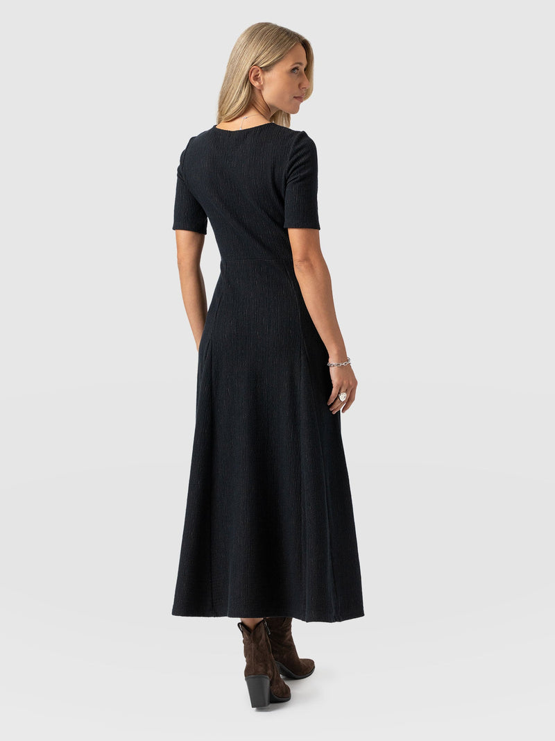 Akia Short Sleeve Dress - Black Textured - Women's Dresss | Saint + Sofia® EU