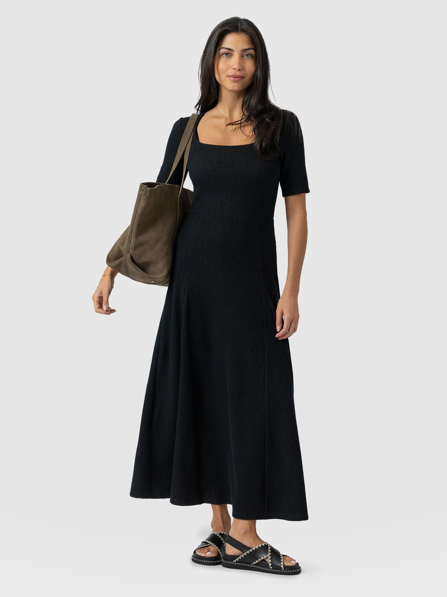 Akia Short Sleeve Dress - Black Textured - Women's Dresss | Saint + Sofia® EU