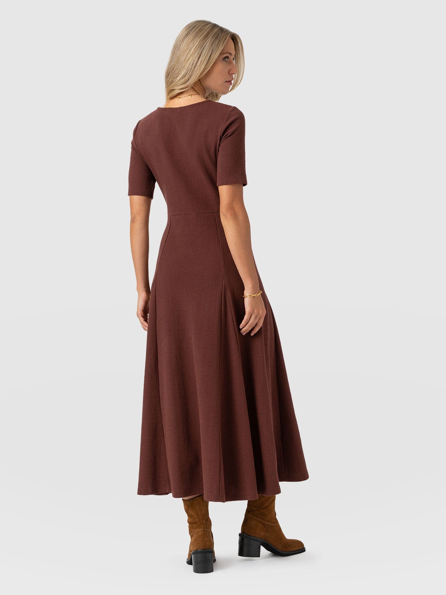 Akia Short Sleeve Dress - Maroon Textured - Women's Dresses | Saint + Sofia® EU