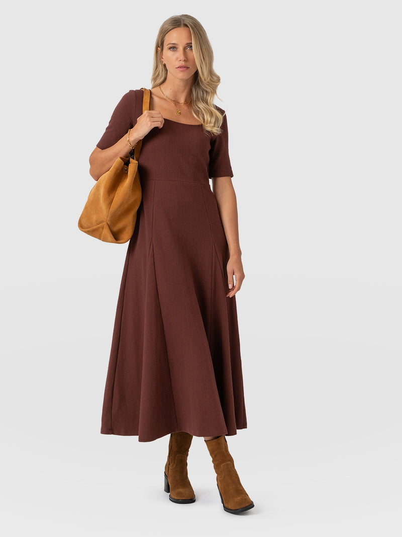 Akia Short Sleeve Dress - Maroon Textured - Women's Dresses | Saint + Sofia® EU