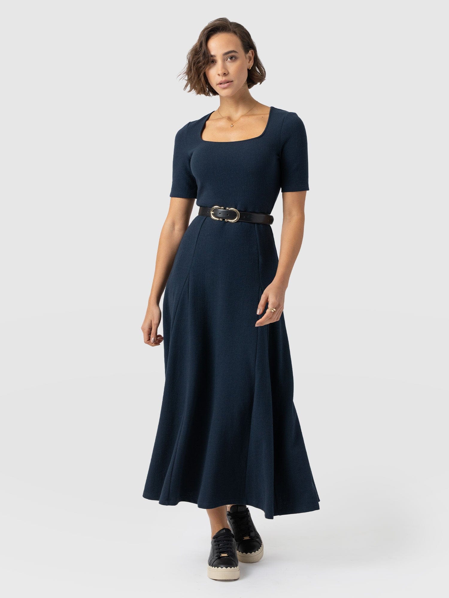 Akia Short Sleeve Dress - Navy Textured - Women's Dresses | Saint + Sofia® EU