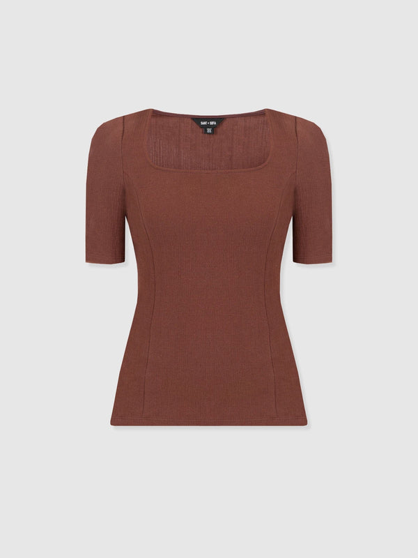 Akia Short Sleeve Tee - Maroon Textured - Women's T-shirts | Saint + Sofia® EU