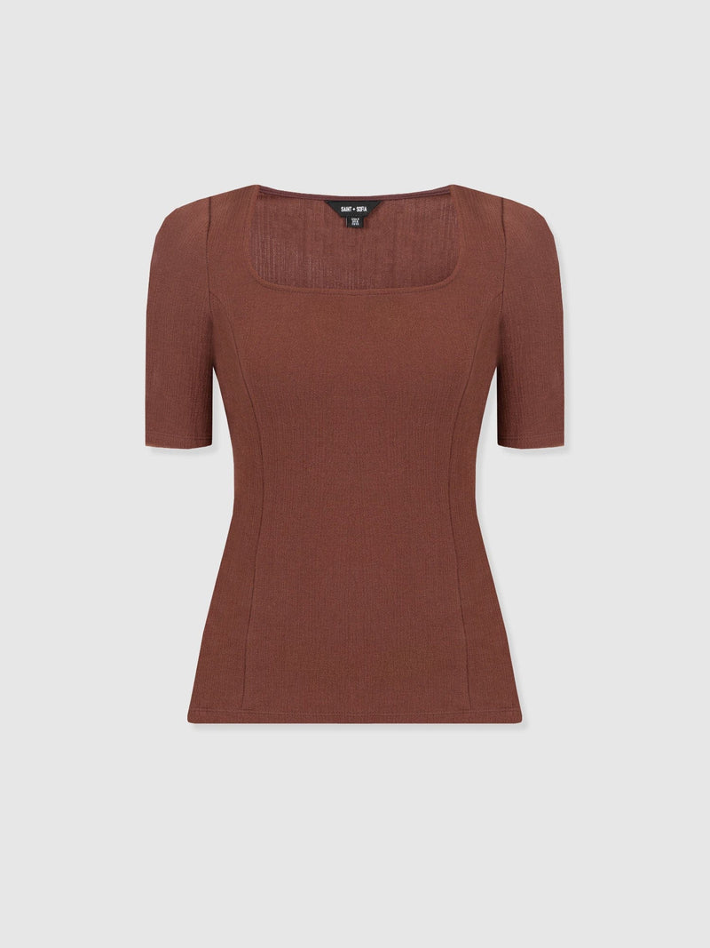 Akia Short Sleeve Tee - Maroon Textured - Women's T-shirts | Saint + Sofia® EU