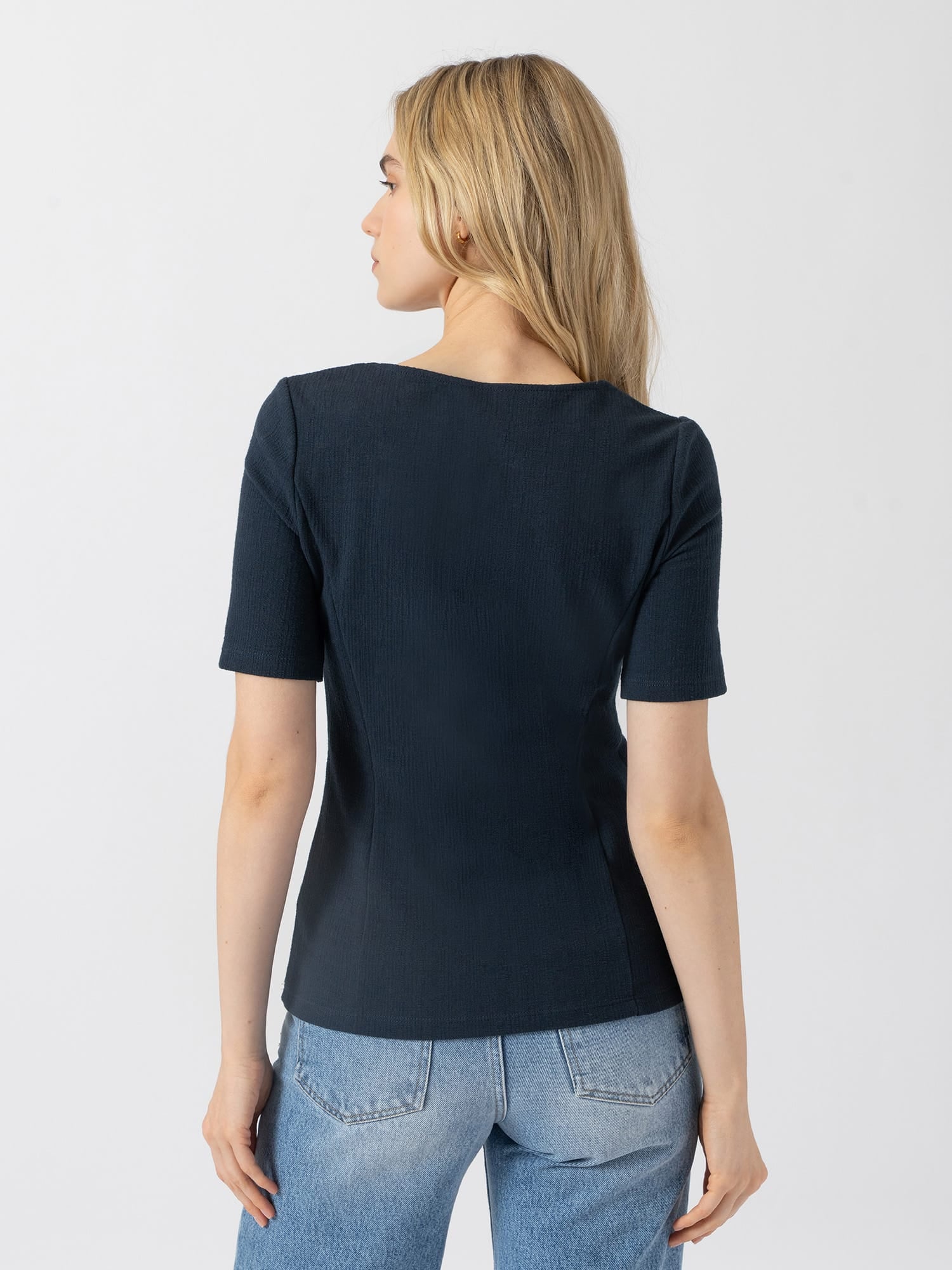 Akia Short Sleeve Tee - Navy Textured - Women's T-shirts | Saint and Sofia® EU