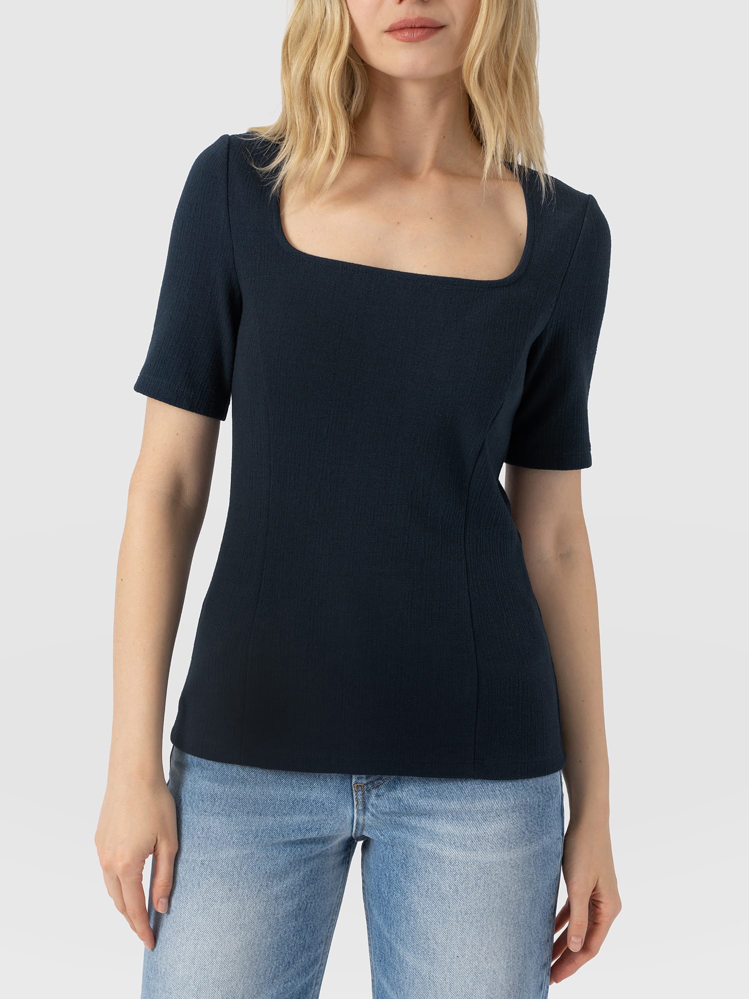 Akia Short Sleeve Tee - Navy Textured - Women's T-shirts | Saint and Sofia® EU