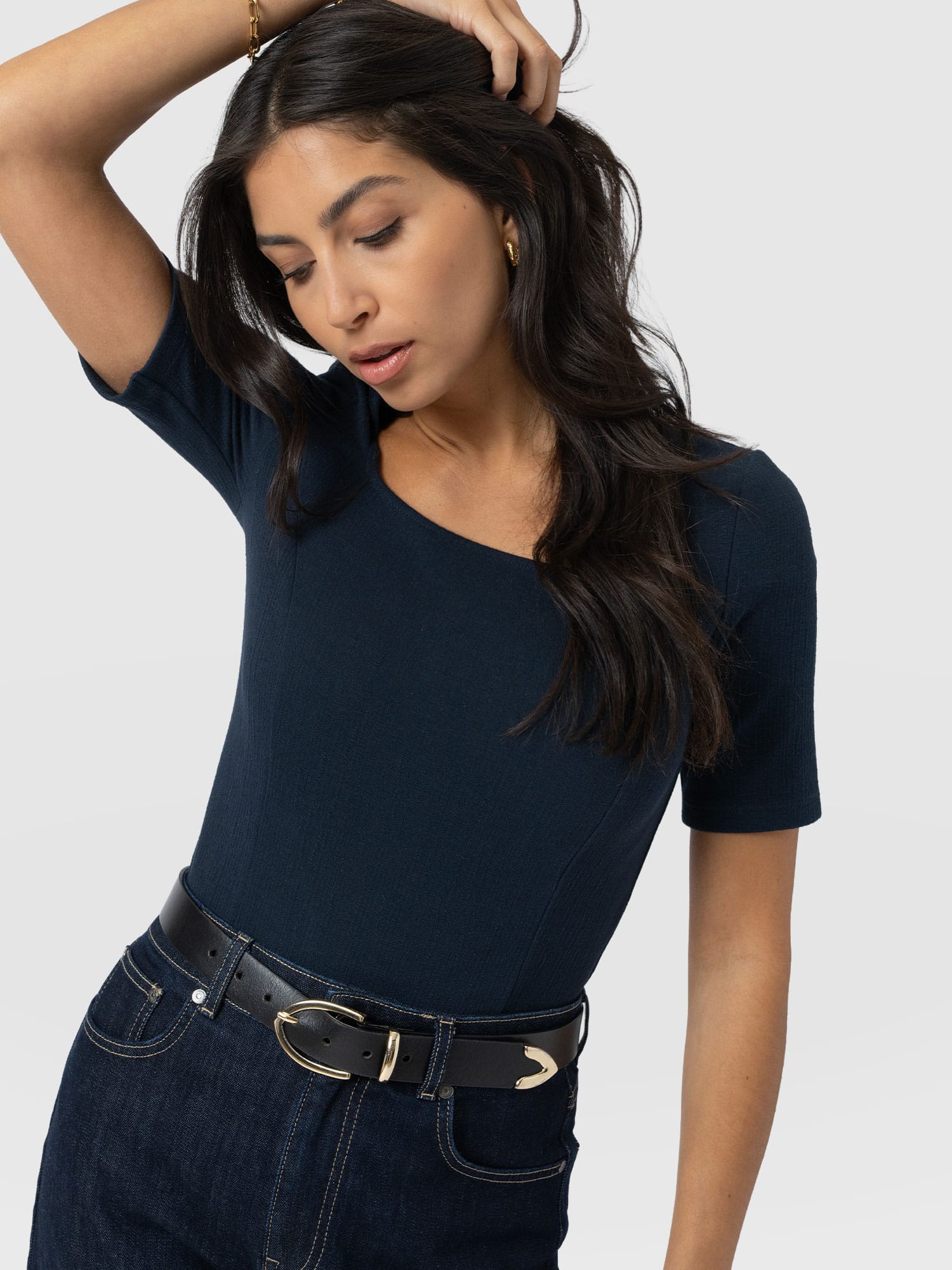 Akia Short Sleeve Tee - Navy Textured - Women's T-shirts | Saint + Sofia® EU