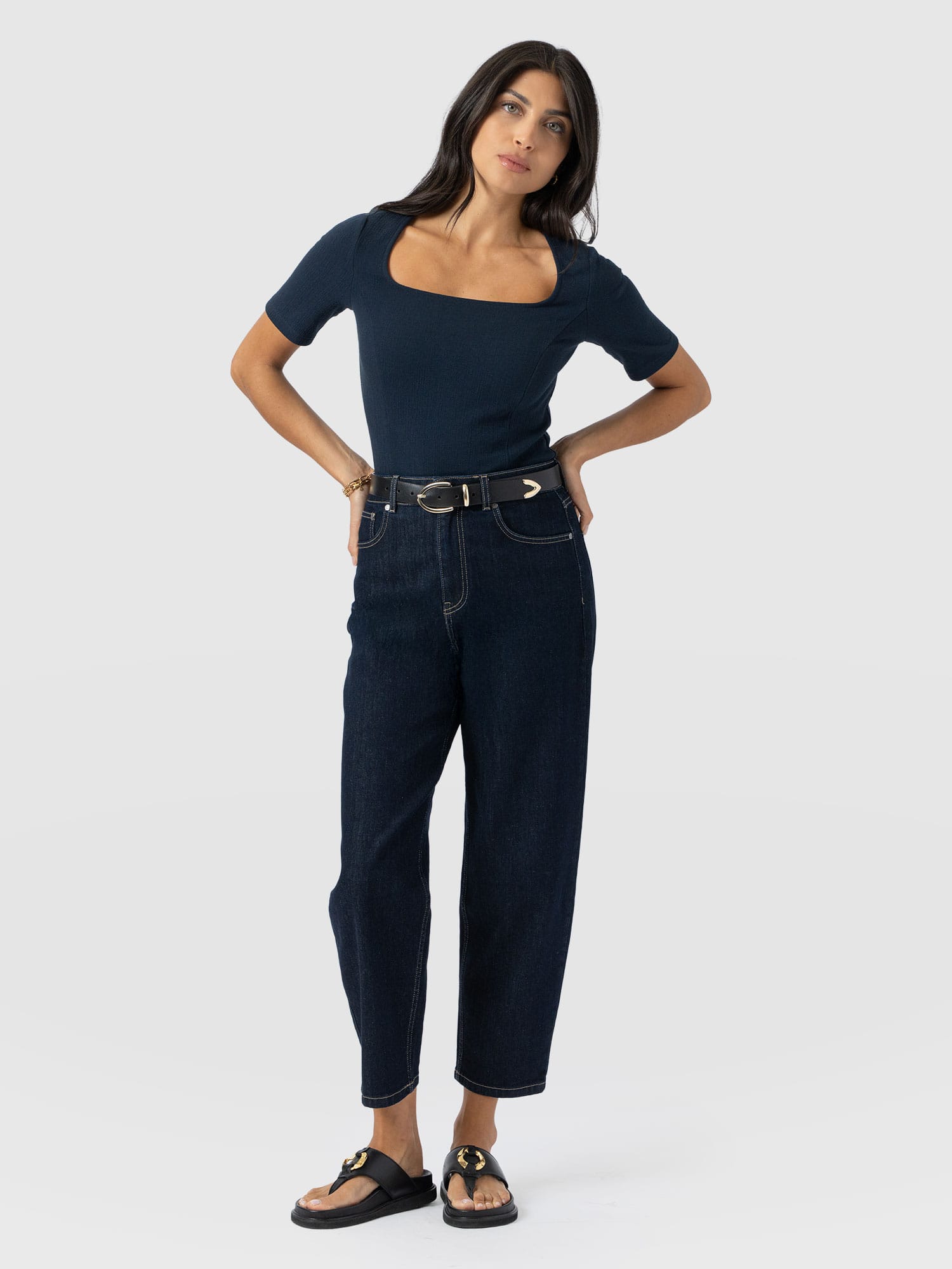 Akia Short Sleeve Tee - Navy Textured - Women's T-shirts | Saint + Sofia® EU