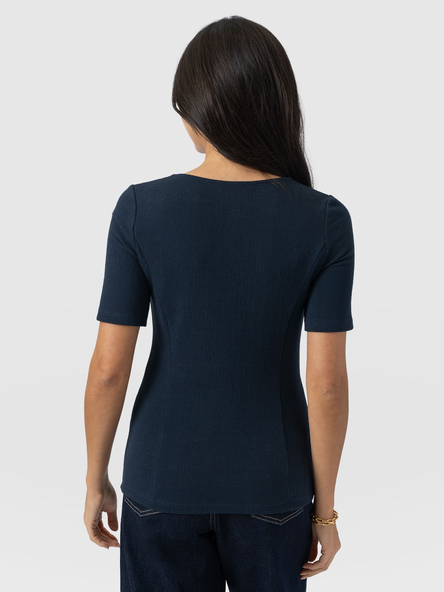 Akia Short Sleeve Tee - Navy Textured - Women's T-shirts | Saint + Sofia® EU