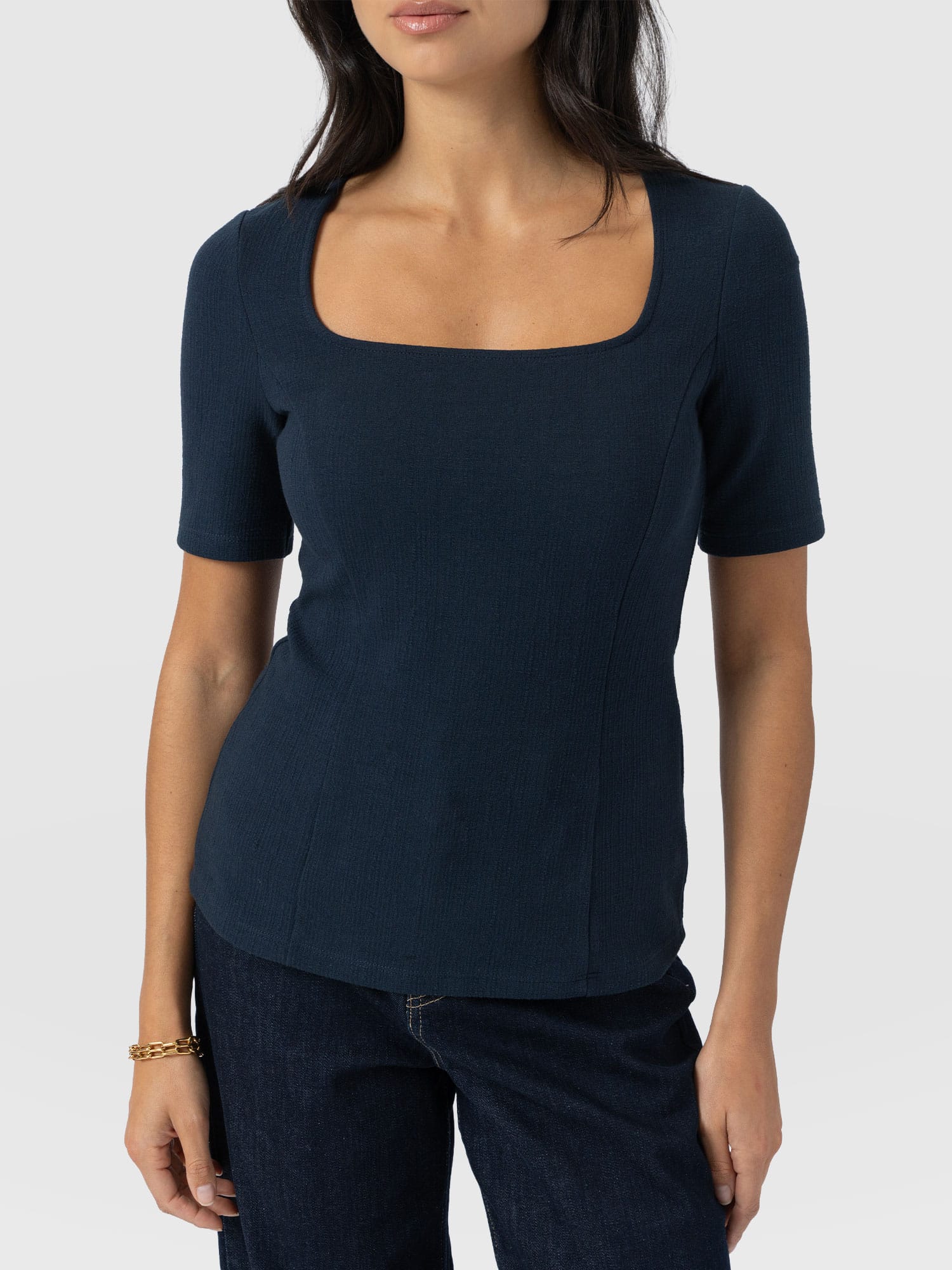 Akia Short Sleeve Tee - Navy Textured - Women's T-shirts | Saint + Sofia® EU