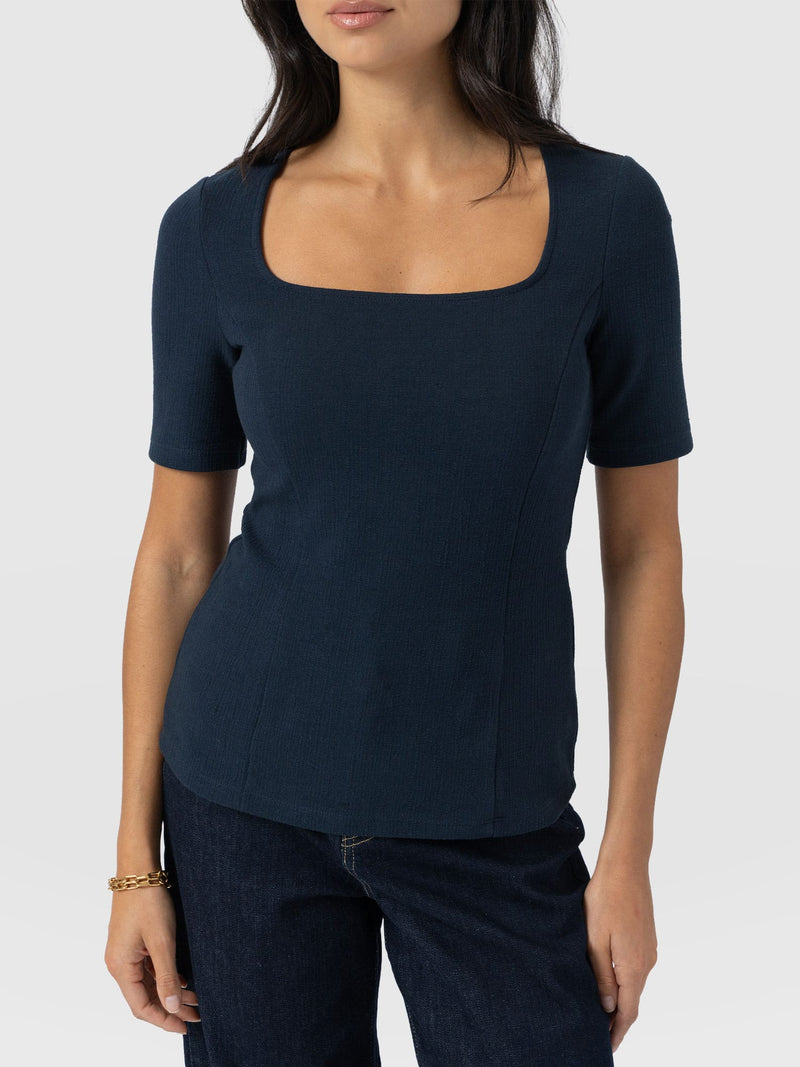 Akia Short Sleeve Tee - Navy Textured - Women's T-shirts | Saint + Sofia® EU
