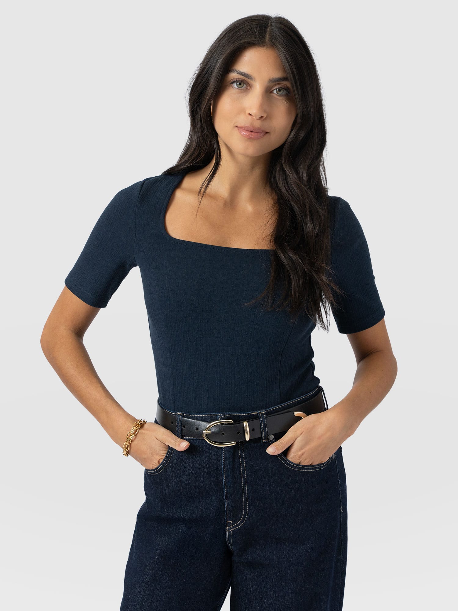 Akia Short Sleeve Tee - Navy Textured - Women's T-shirts | Saint + Sofia® EU