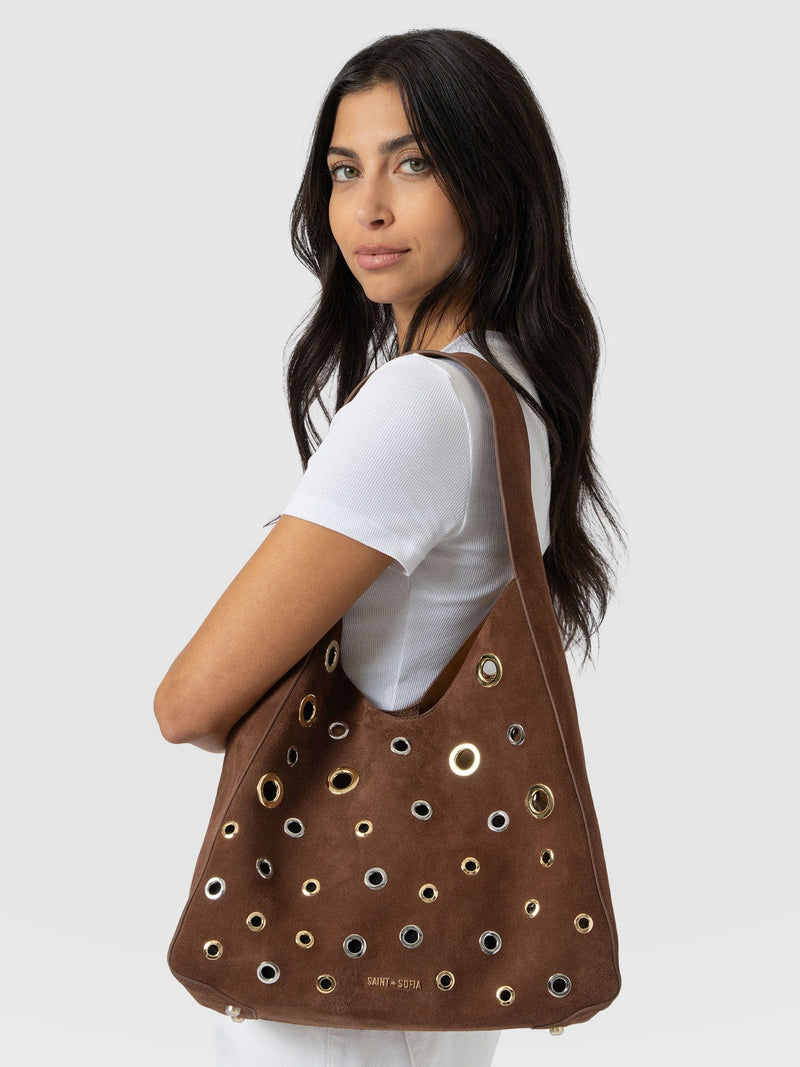 Allana Eyelet Bag - Coffee Suede - Women's Handbags | Saint + Sofia® EU