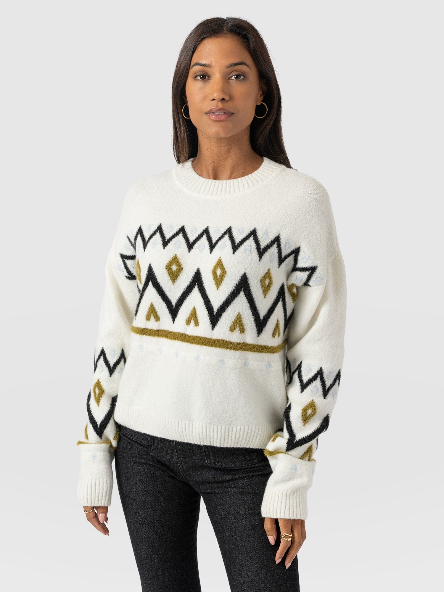 Allana Fairisle Jumper - White - Women's Jumpers | Saint + Sofia® EU