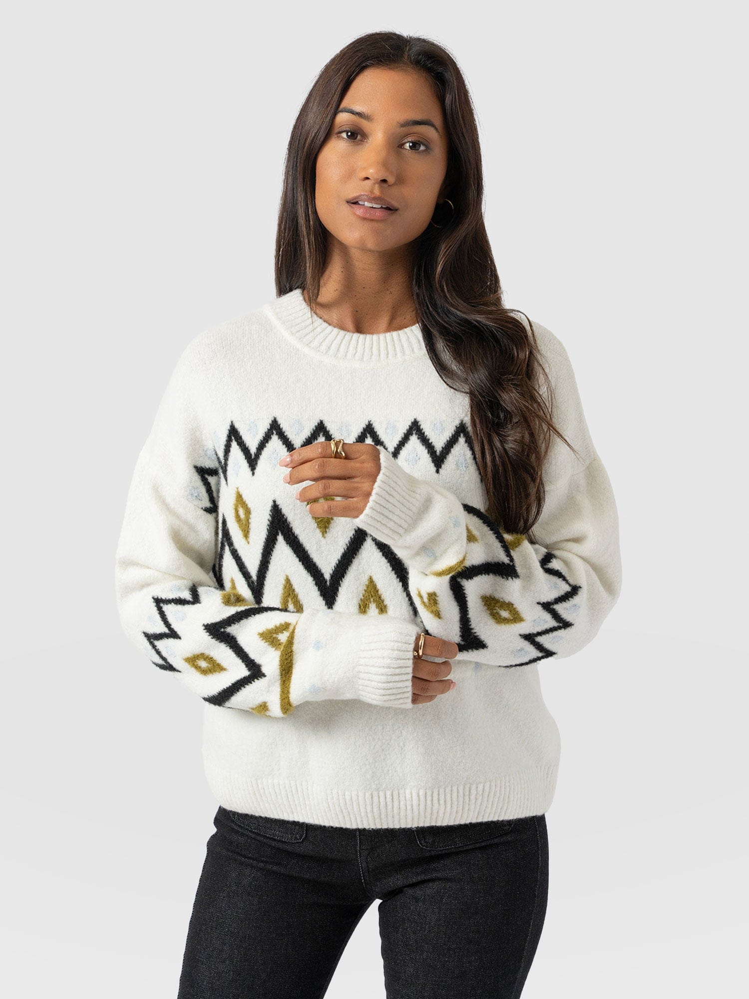 Allana Fairisle Jumper - White - Women's Jumpers | Saint + Sofia® EU