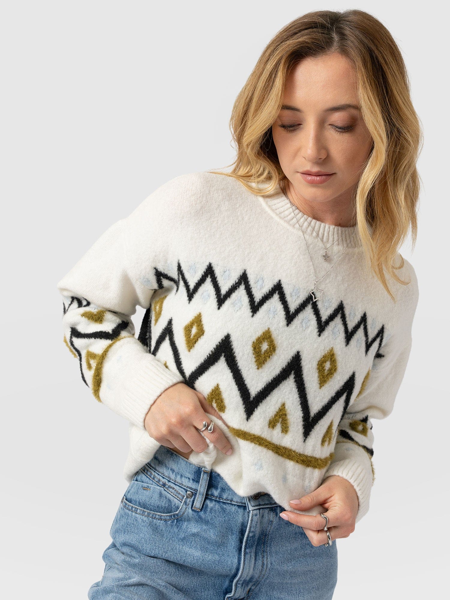 Allana Fairisle Jumper - White - Women's Jumpers | Saint + Sofia® EU