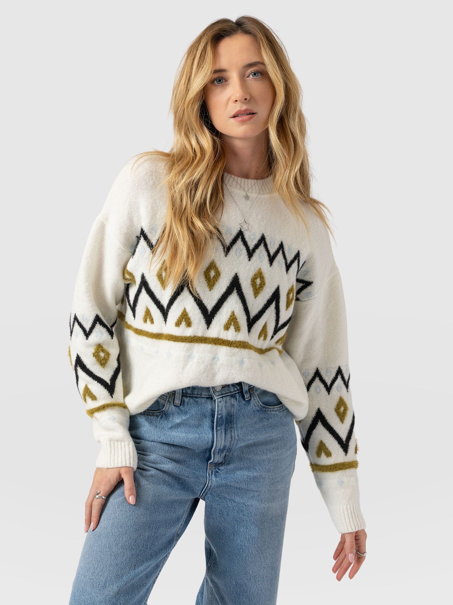 Allana Fairisle Jumper - White - Women's Jumpers | Saint + Sofia® EU