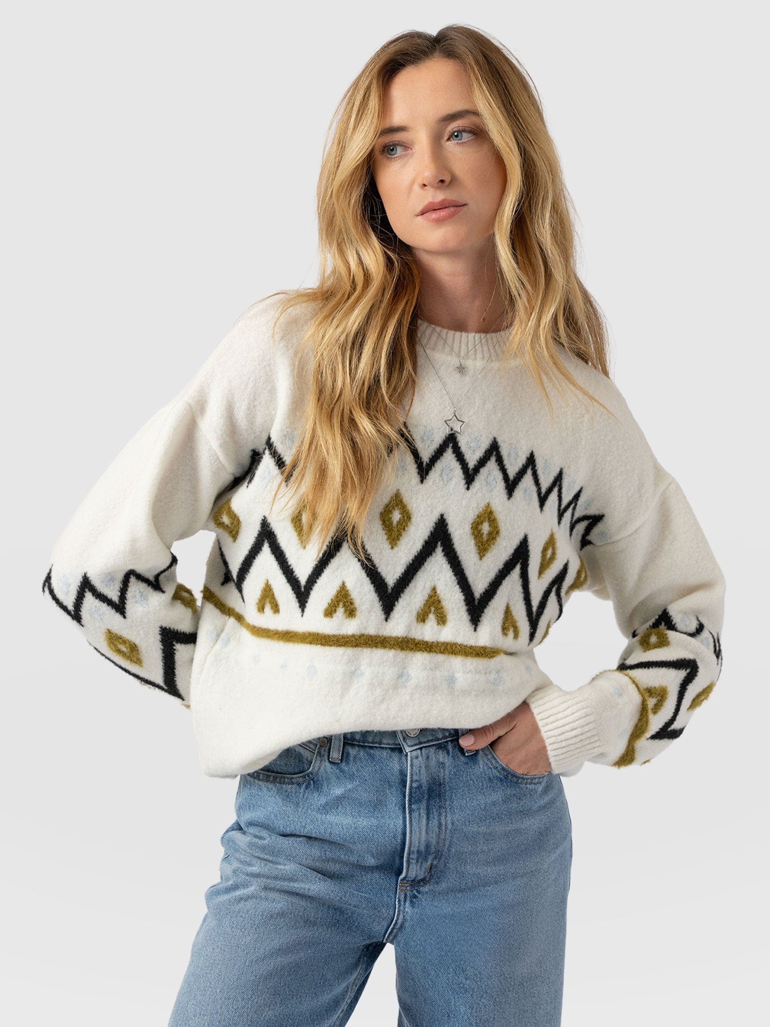 Allana Fairisle Jumper - White - Women's Jumpers | Saint + Sofia® EU