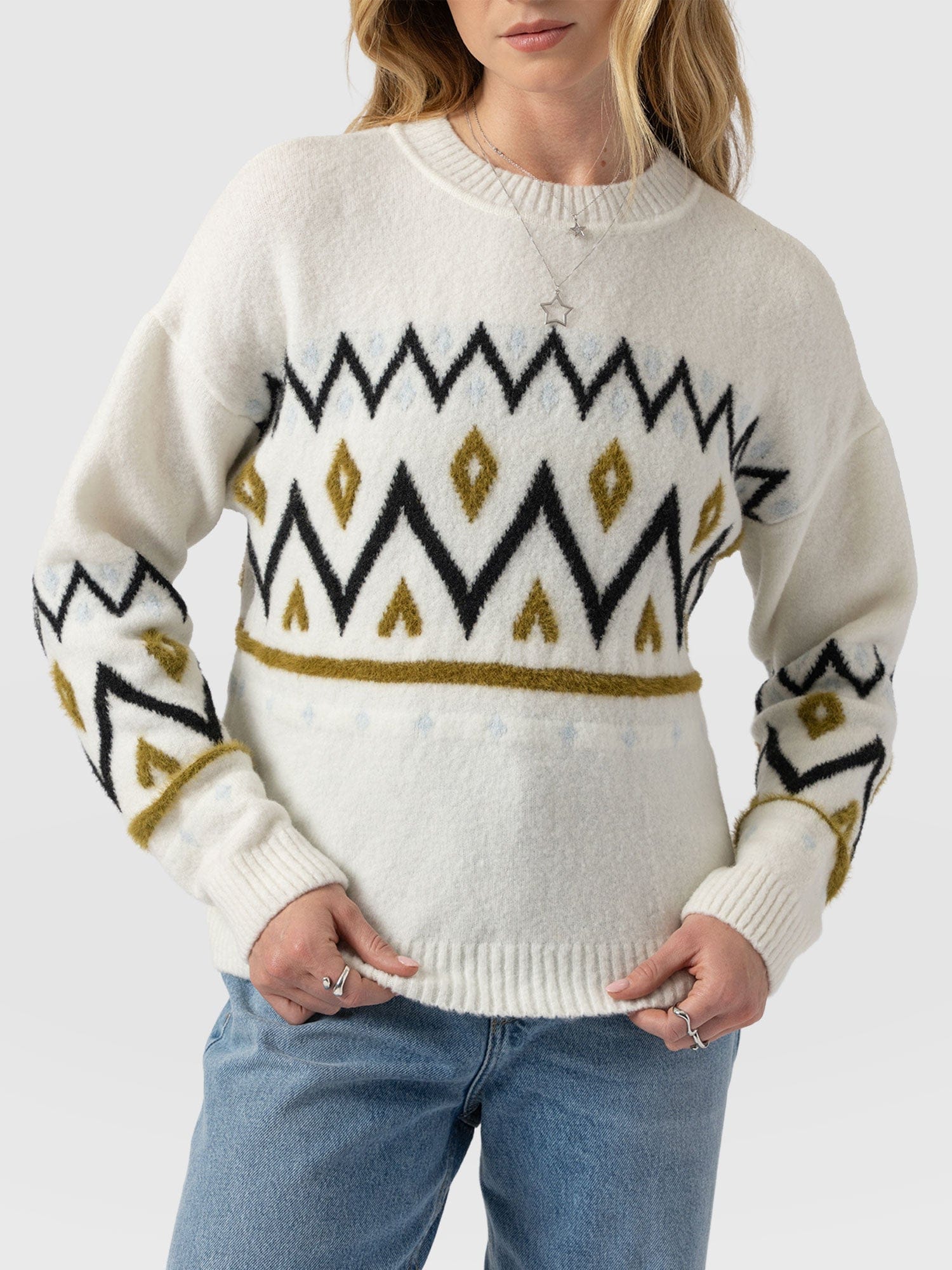 Allana Fairisle Jumper - White - Women's Jumpers | Saint + Sofia® EU