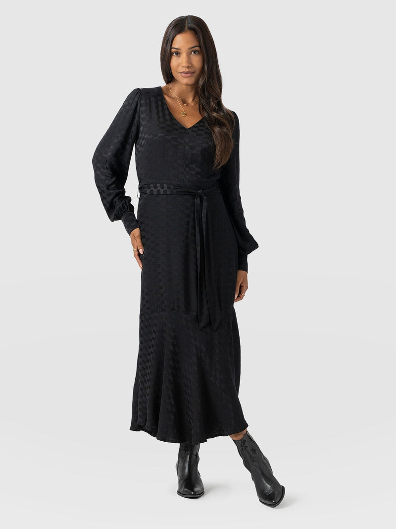 Allegra V Neck Dress - Black Jacquard - Women's Dresses | Saint + Sofia® EU