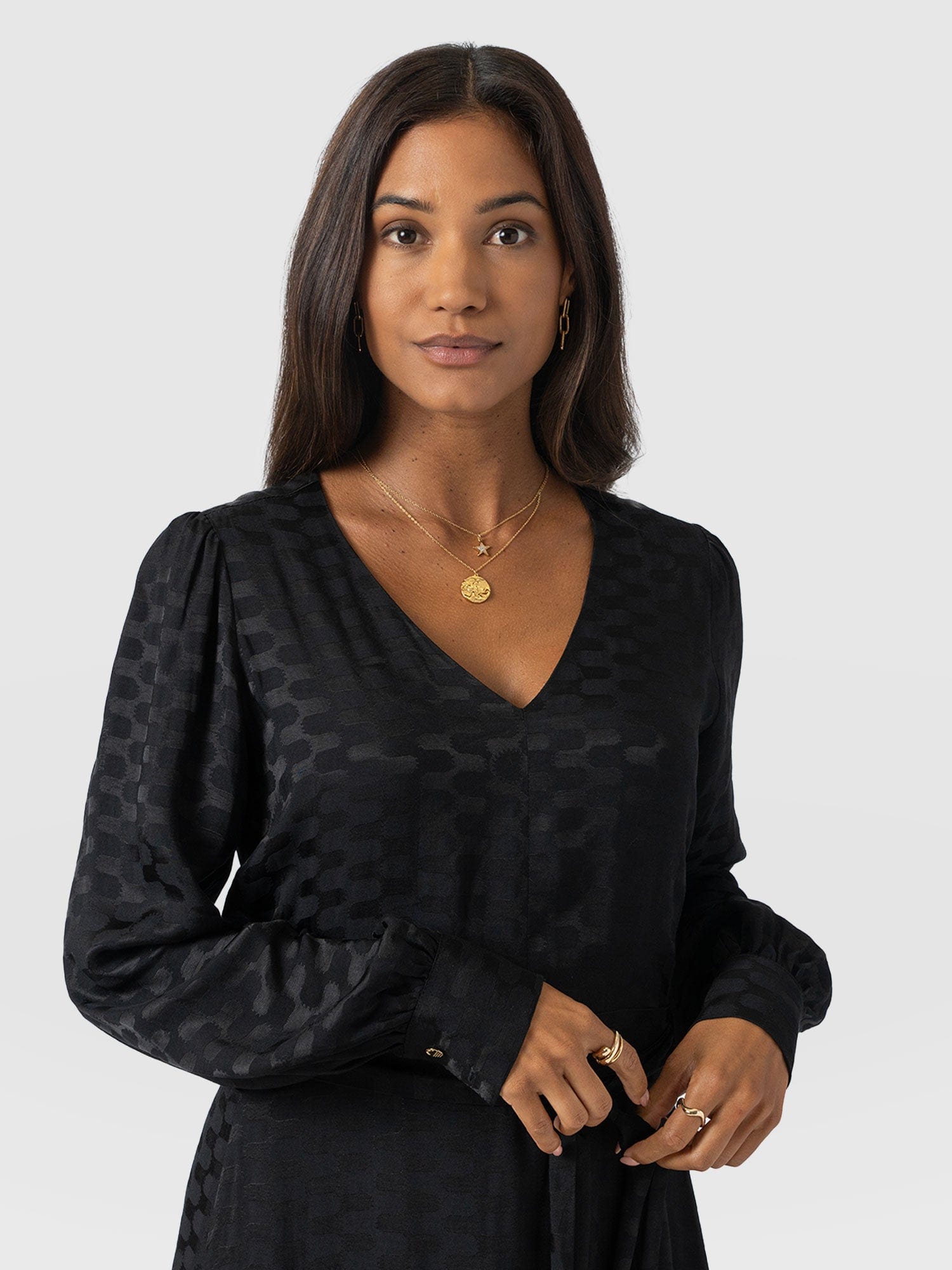 Allegra V Neck Dress - Black Jacquard - Women's Dresses | Saint + Sofia® EU