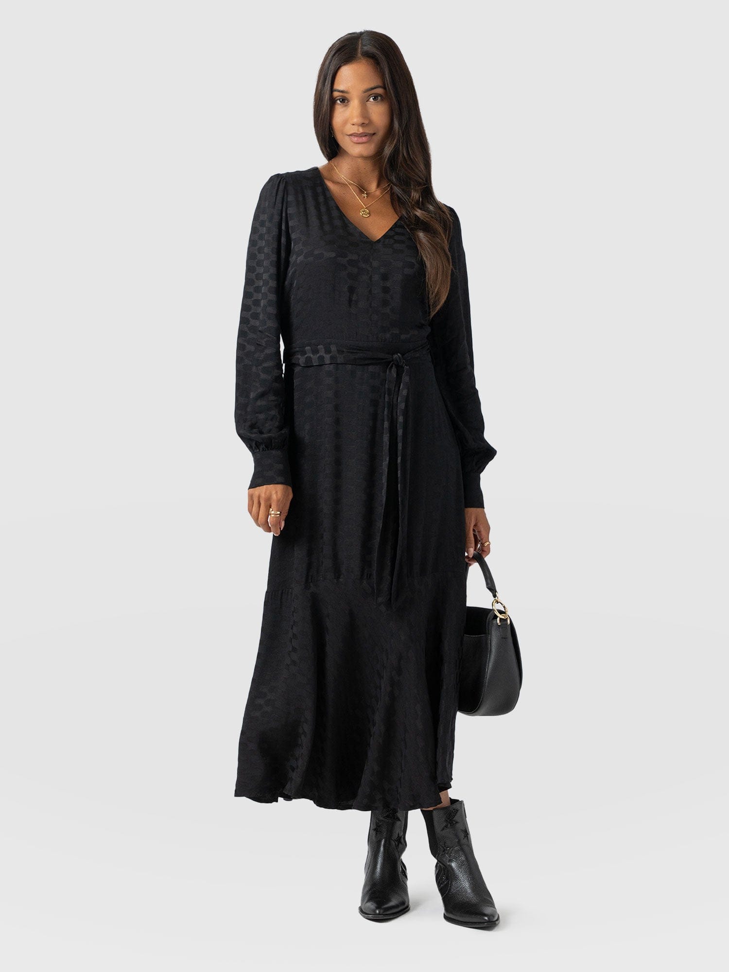 Allegra V Neck Dress - Black Jacquard - Women's Dresses | Saint + Sofia® EU