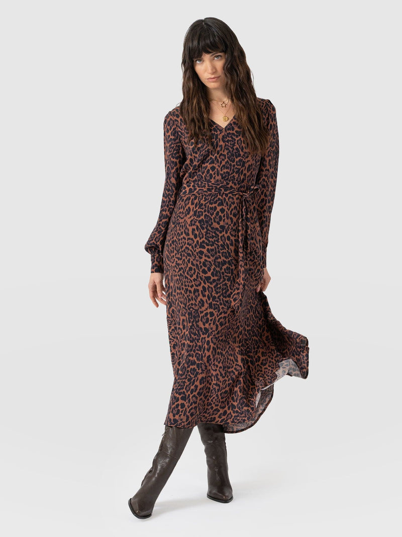 Allegra V Neck Dress - Brown Leopard - Women's Dresses | Saint + Sofia® EU
