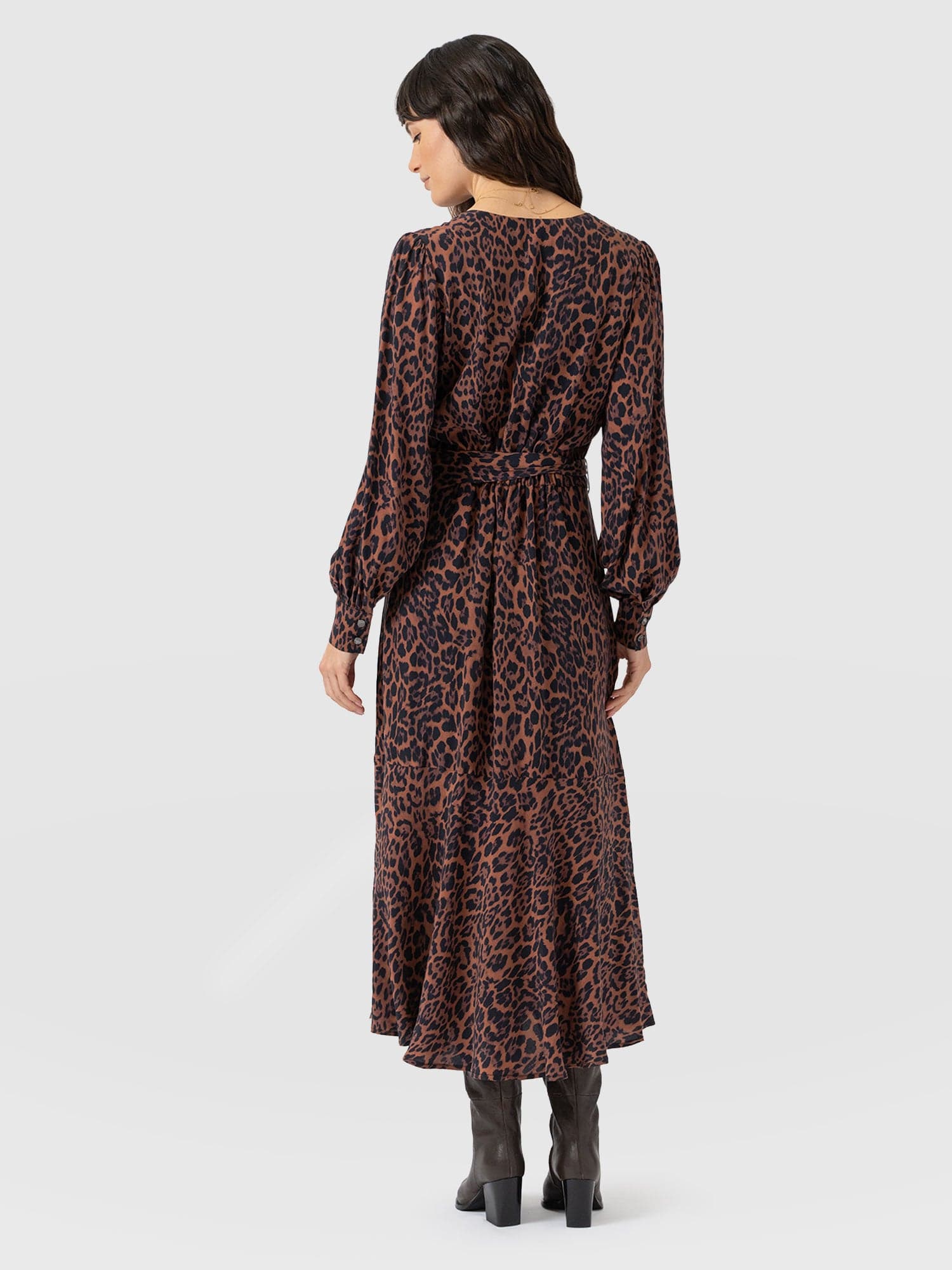 Allegra V Neck Dress - Brown Leopard - Women's Dresses | Saint + Sofia® EU