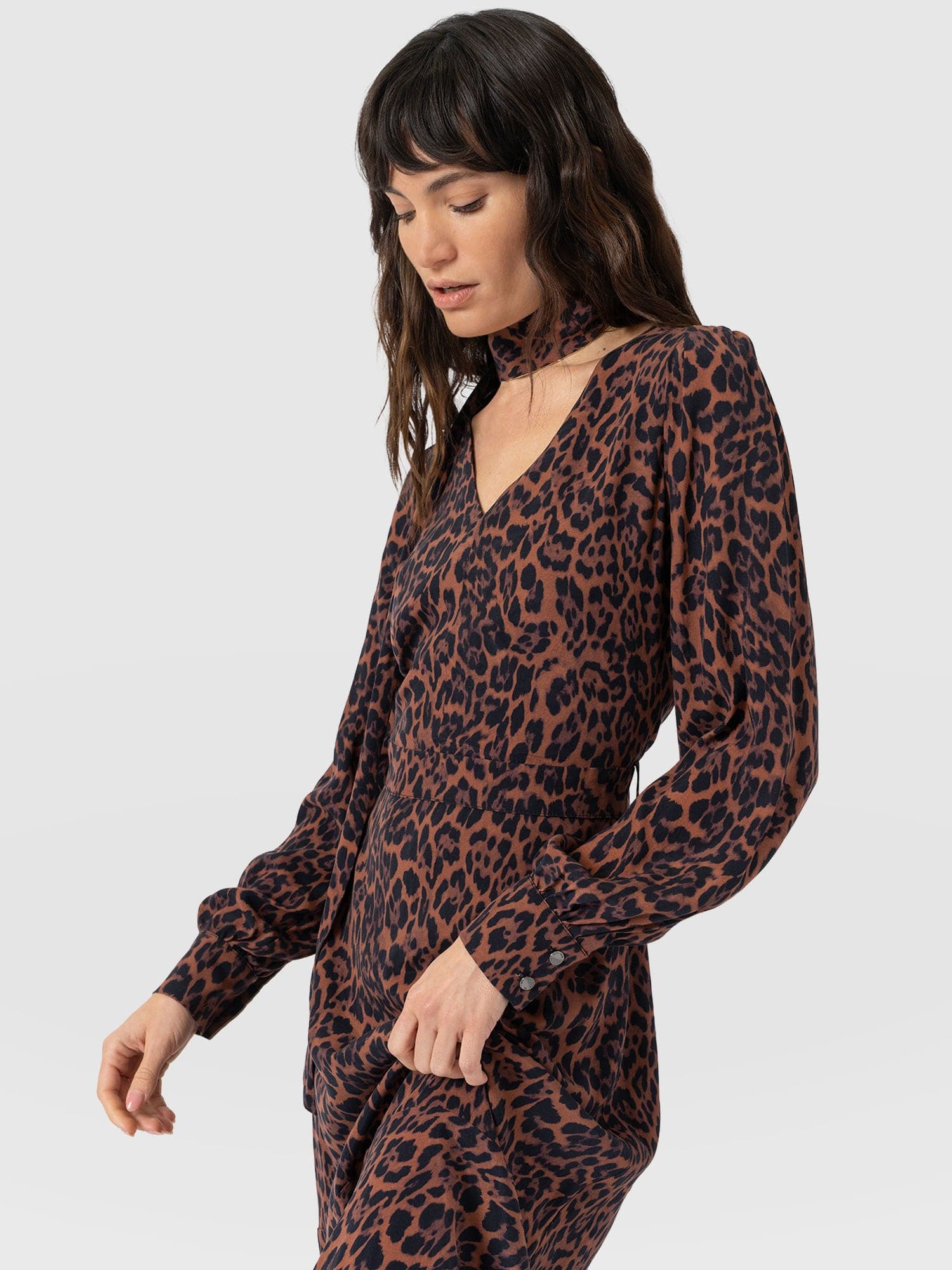 Allegra V Neck Dress - Brown Leopard - Women's Dresses | Saint + Sofia® EU