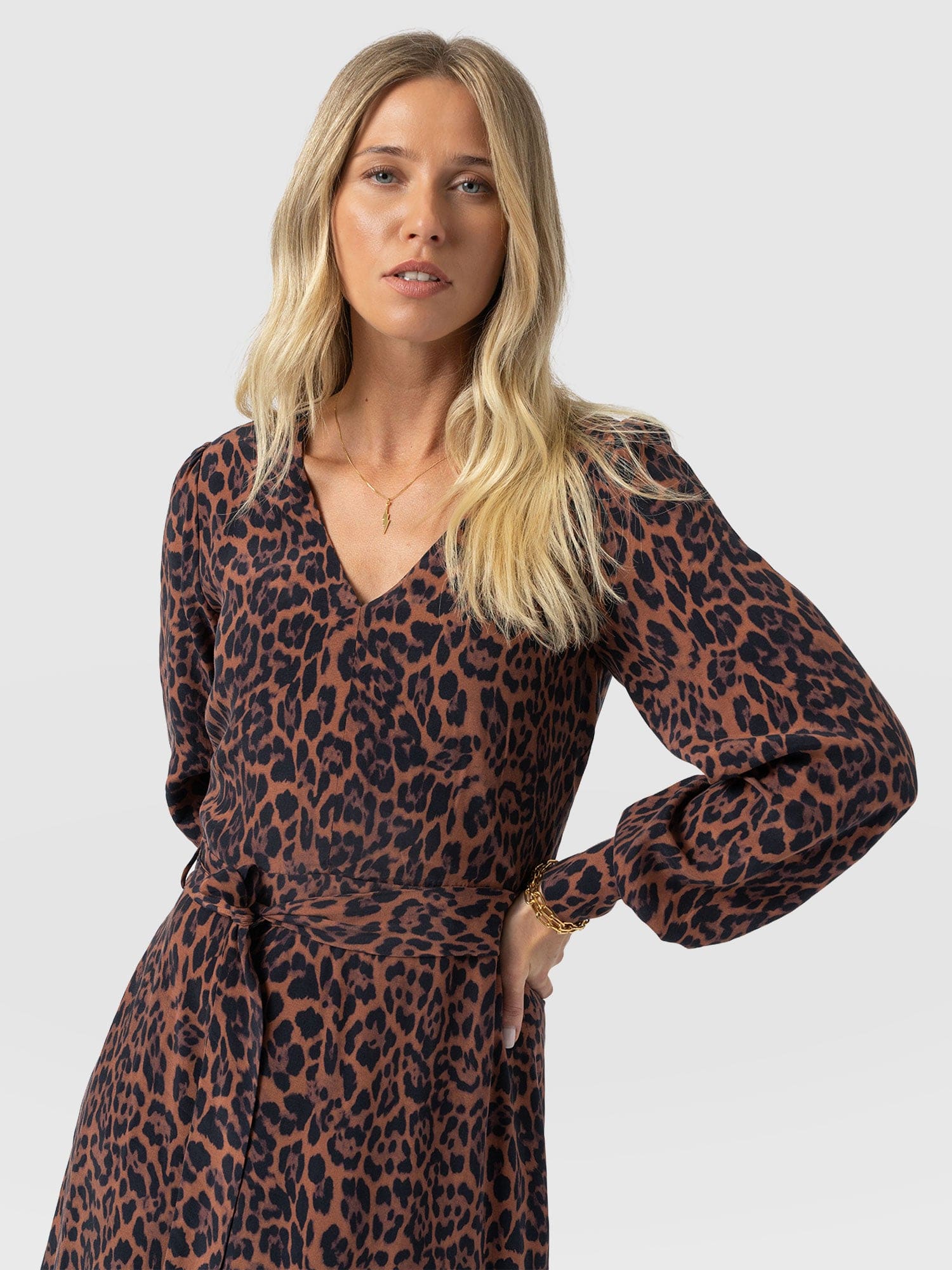 Allegra V Neck Dress - Brown Leopard - Women's Dresses | Saint + Sofia® EU