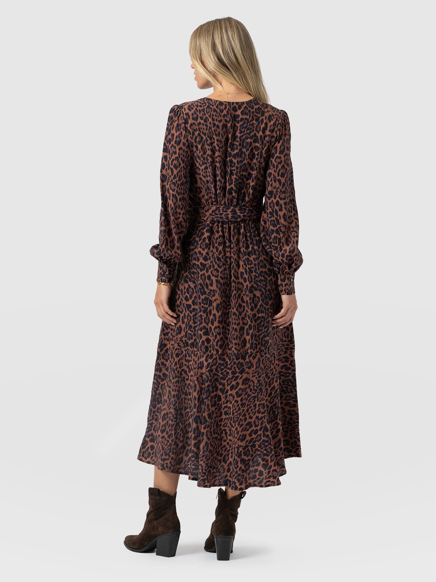 Allegra V Neck Dress - Brown Leopard - Women's Dresses | Saint + Sofia® EU