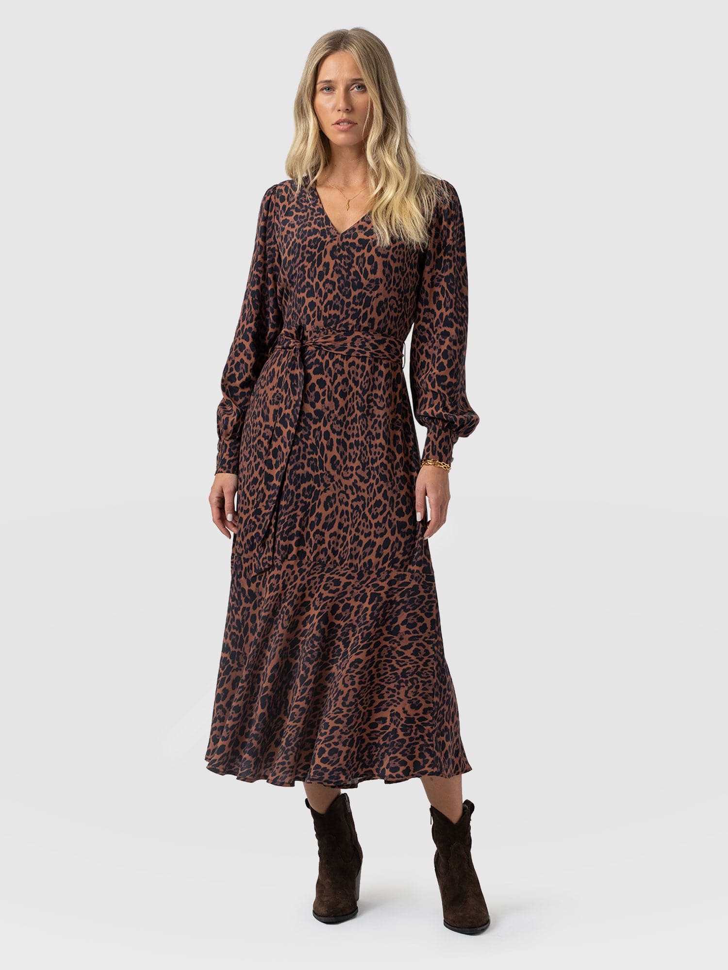 Allegra V Neck Dress - Brown Leopard - Women's Dresses | Saint + Sofia® EU