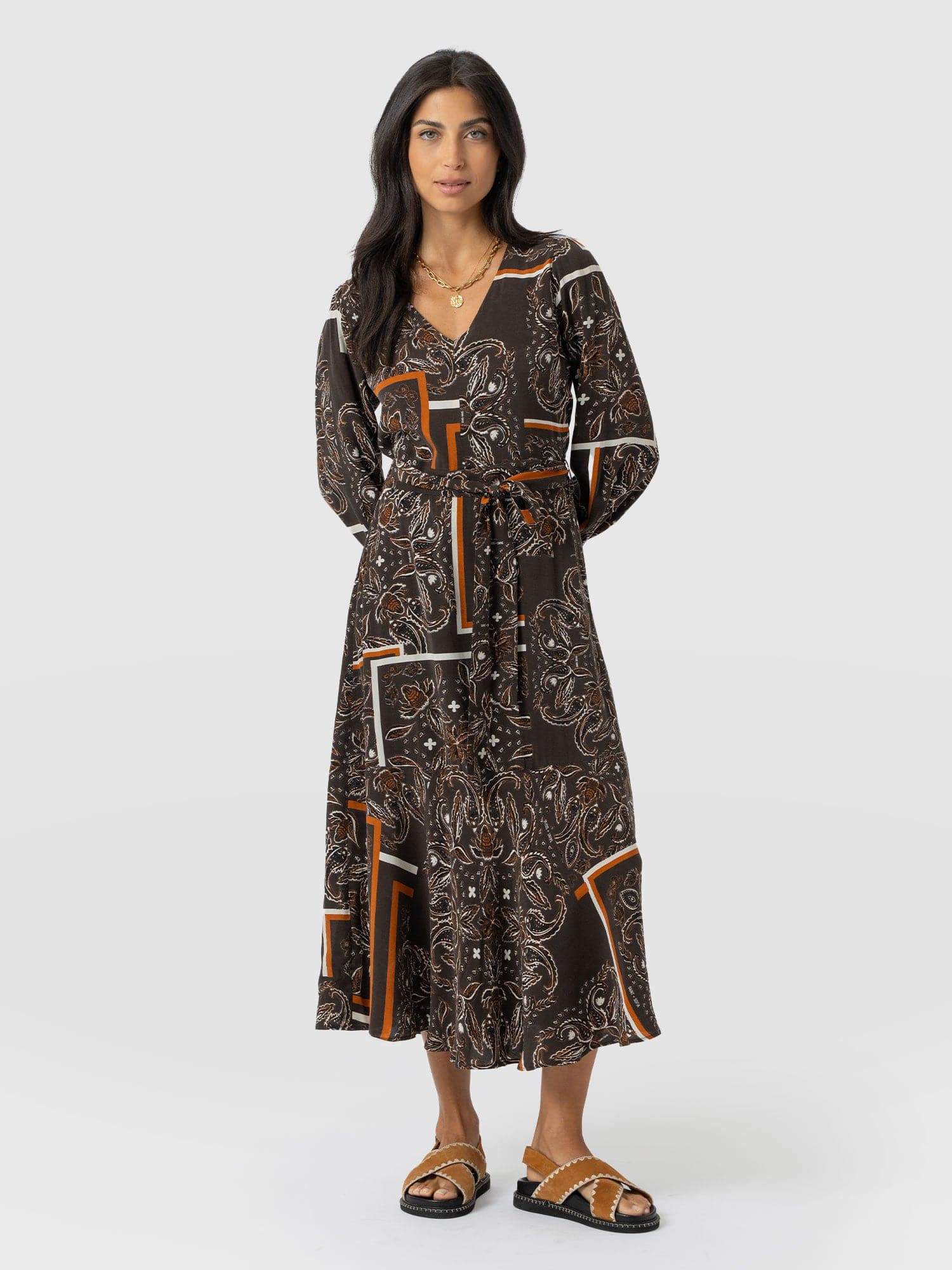 Allegra V Neck Dress - Brown Paisley - Women's Dresses | Saint + Sofia? EU