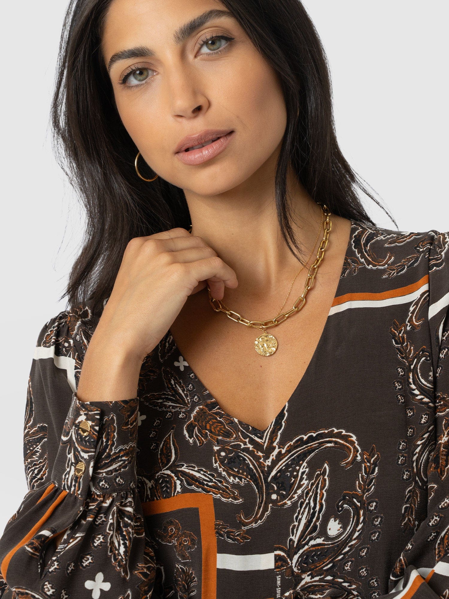 Allegra V Neck Dress - Brown Paisley - Women's Dresses | Saint + Sofia? EU