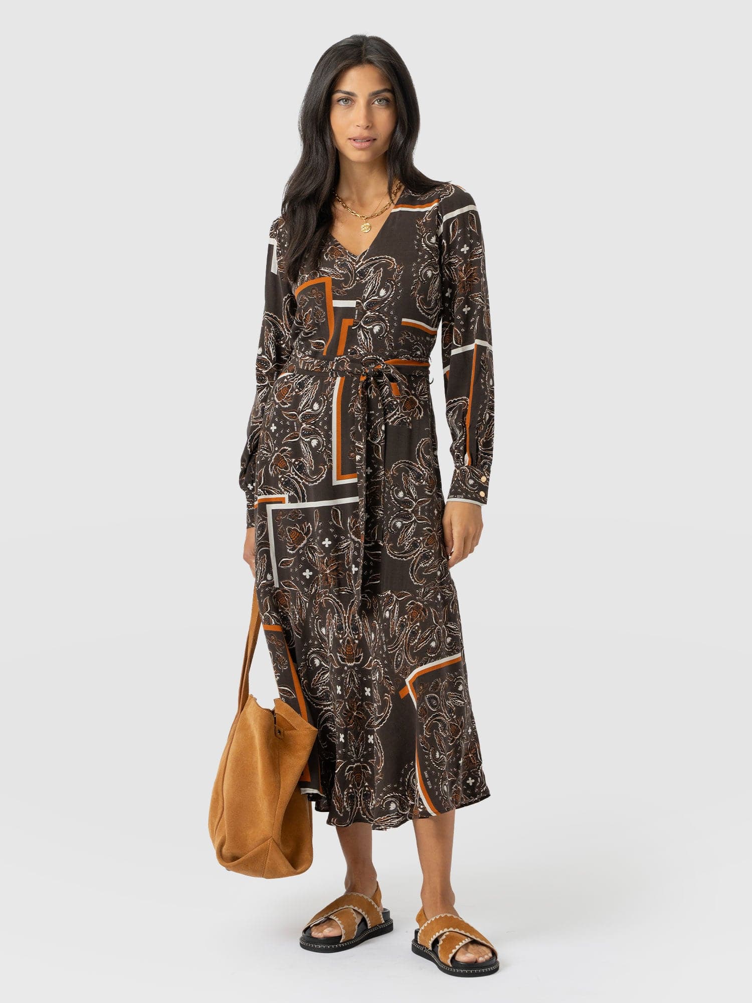 Allegra V Neck Dress - Brown Paisley - Women's Dresses | Saint + Sofia? EU