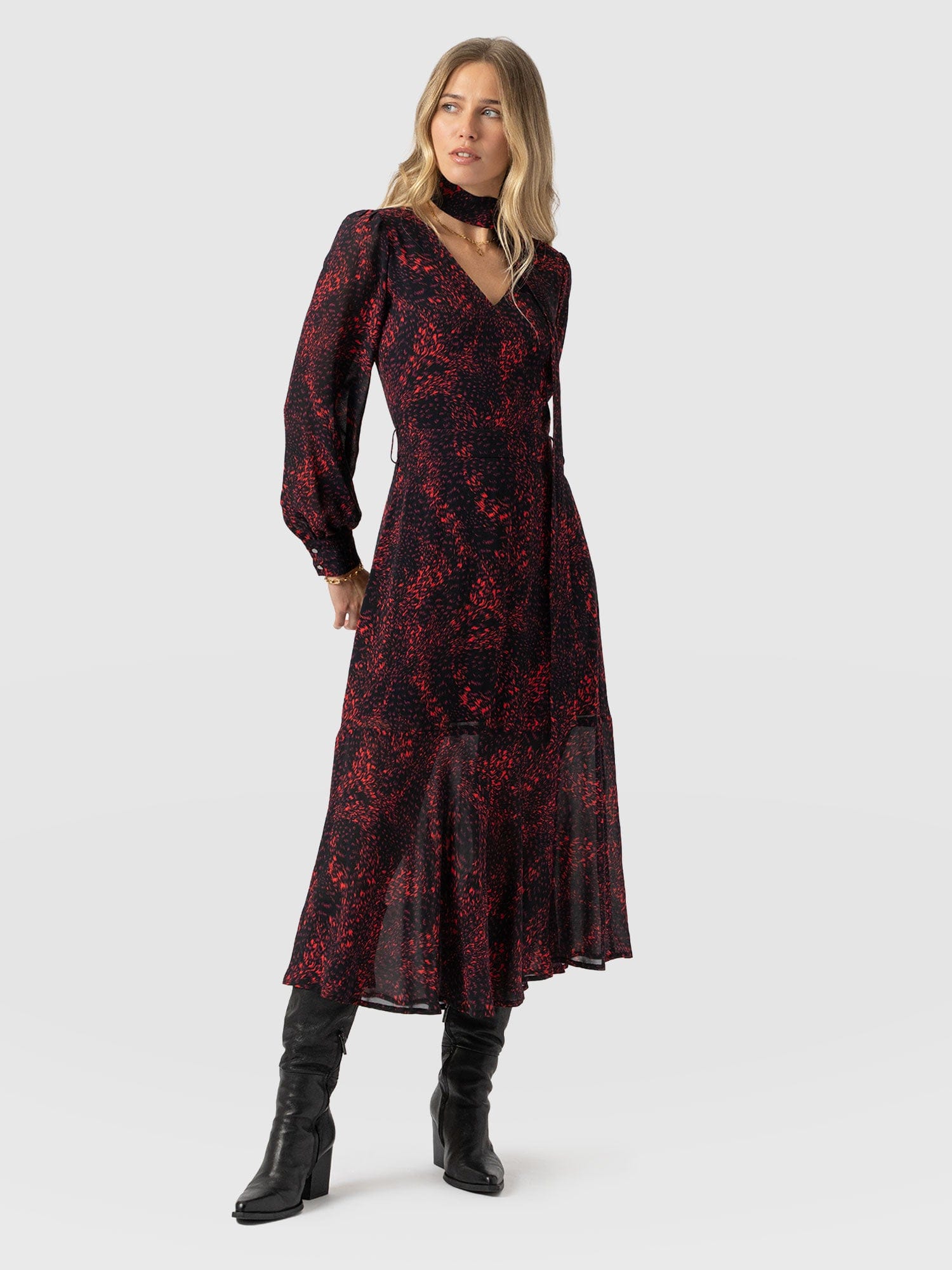 Allegra V Neck Dress - Red Fade Spot - Women's Dresses | Saint + Sofia® EU