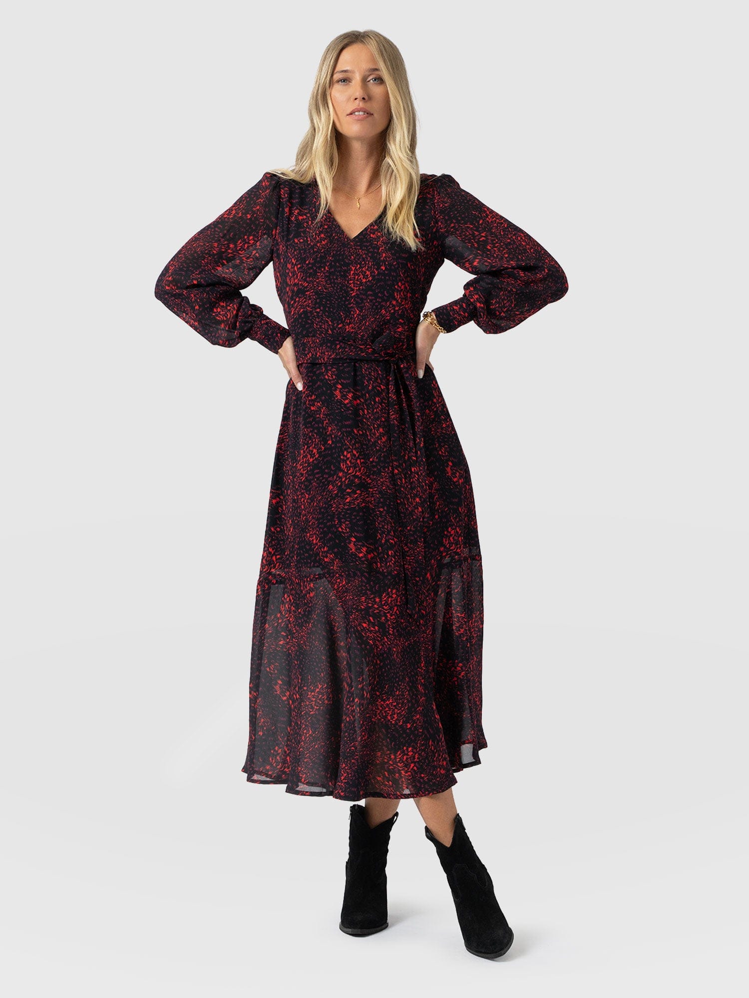 Allegra V Neck Dress - Red Fade Spot - Women's Dresses | Saint + Sofia® EU