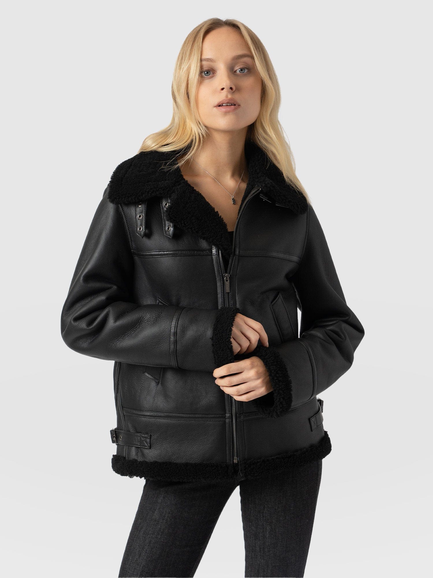 Amelia Aviator Jacket Black - Women's Leather Jackets | Saint + Sofia® EU