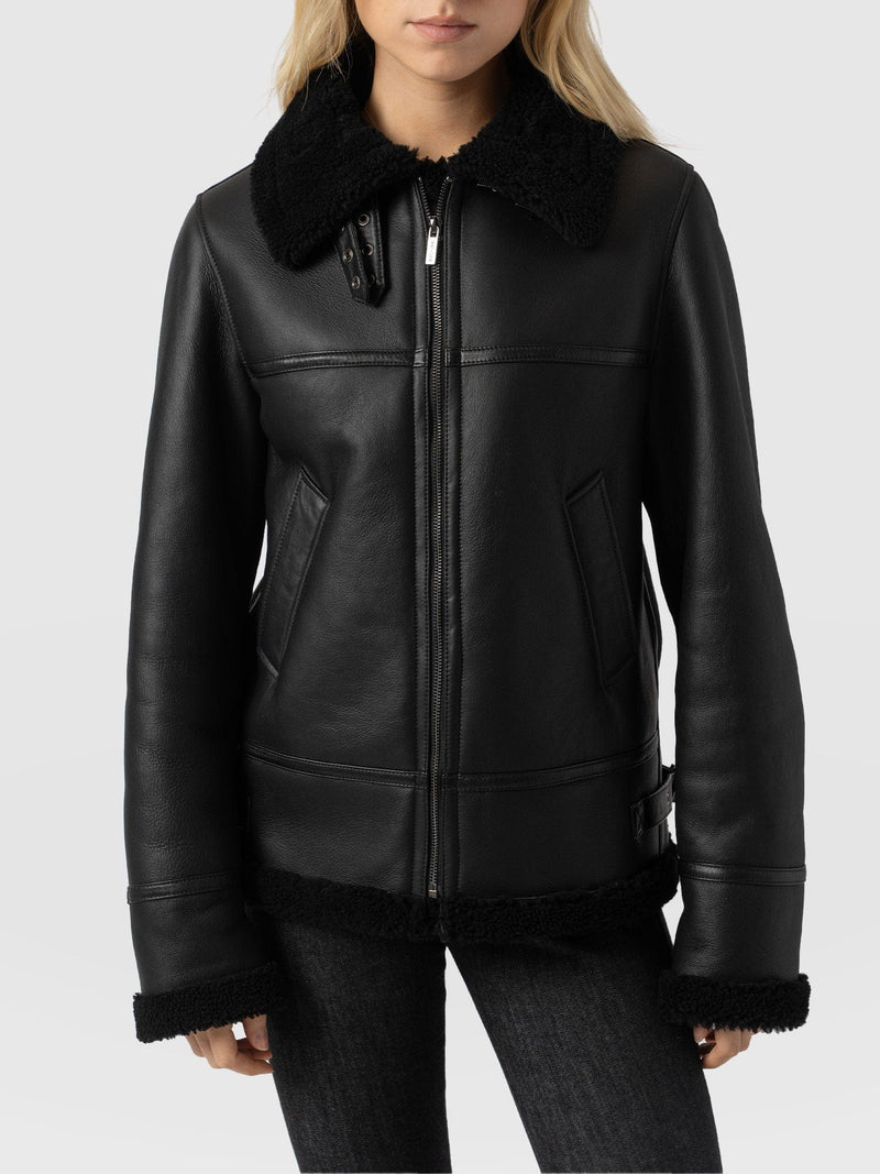 Amelia Aviator Jacket Black - Women's Leather Jackets | Saint + Sofia® EU