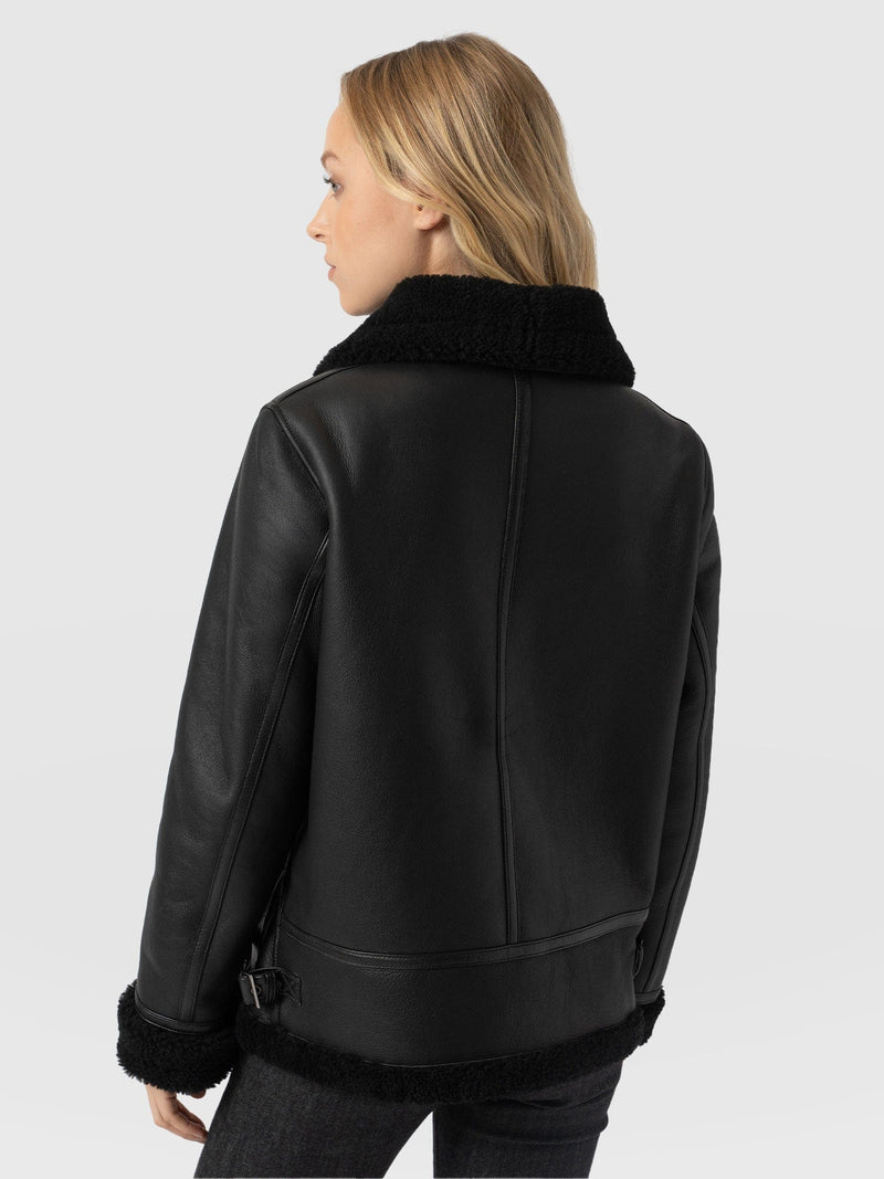 Amelia Aviator Jacket Black - Women's Leather Jackets | Saint + Sofia® EU