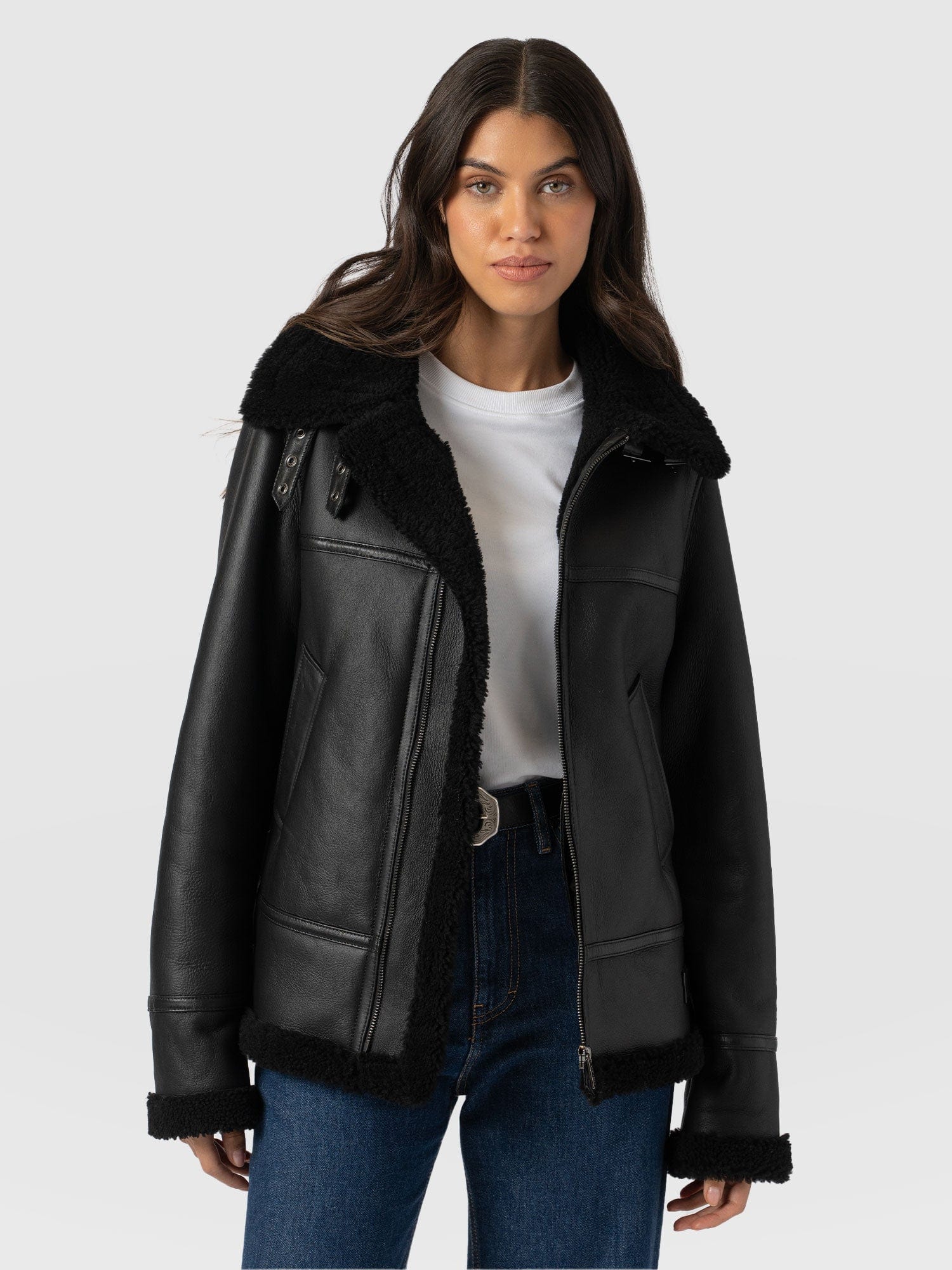 Amelia Aviator Jacket Black - Women's Leather Jackets | Saint + Sofia® EU