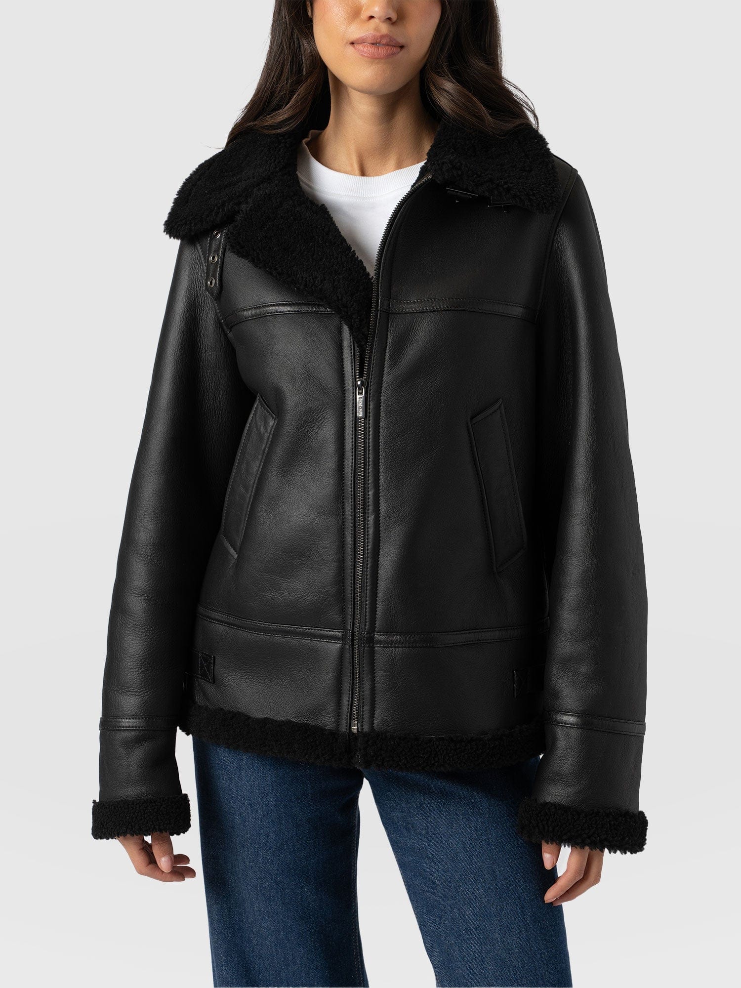 Amelia Aviator Jacket Black - Women's Leather Jackets | Saint + Sofia® EU